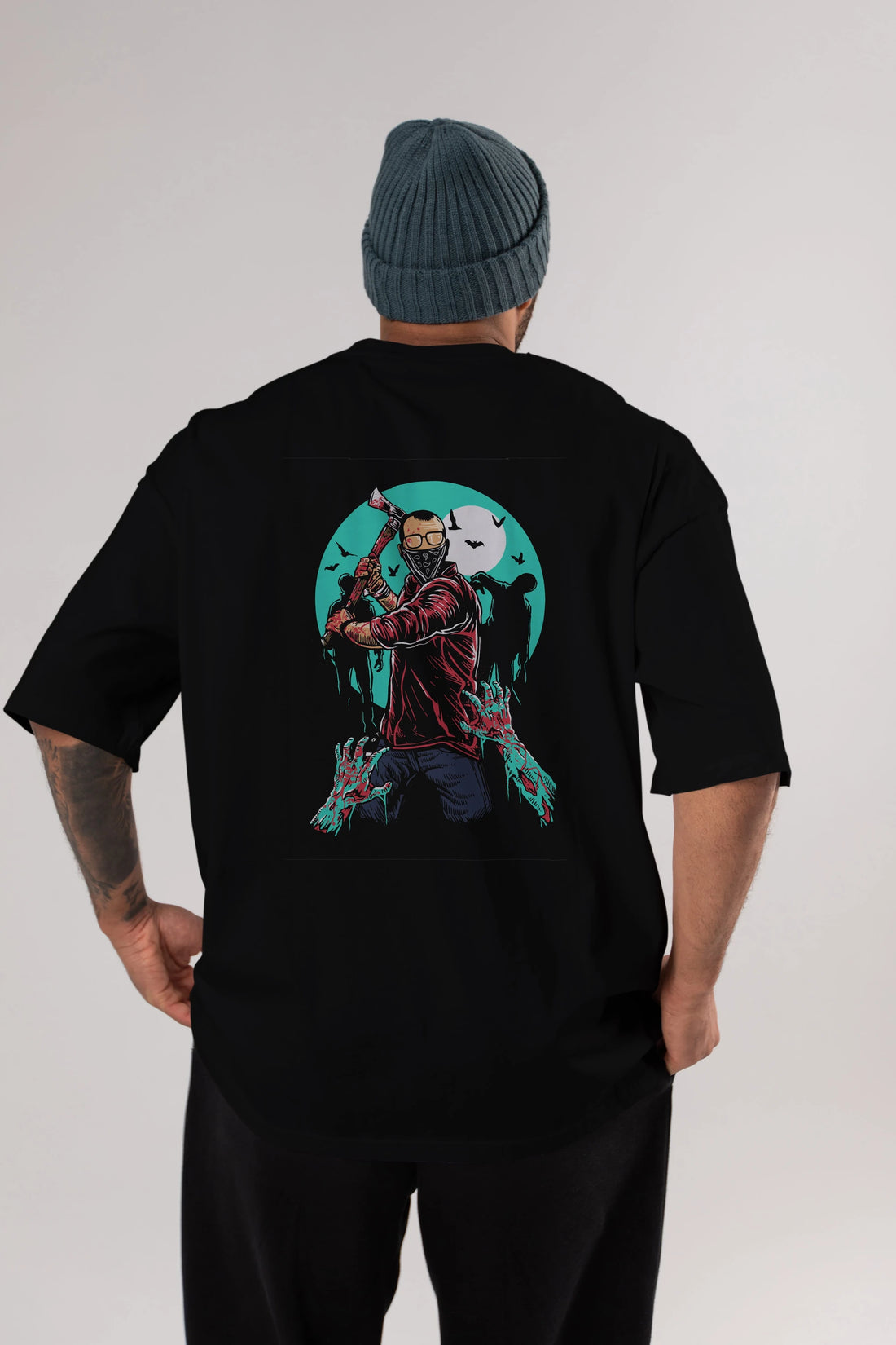 Zombie Killer Arka Baskılı Oversize t-shirt Erkek Kadın Unisex %100 Pamuk