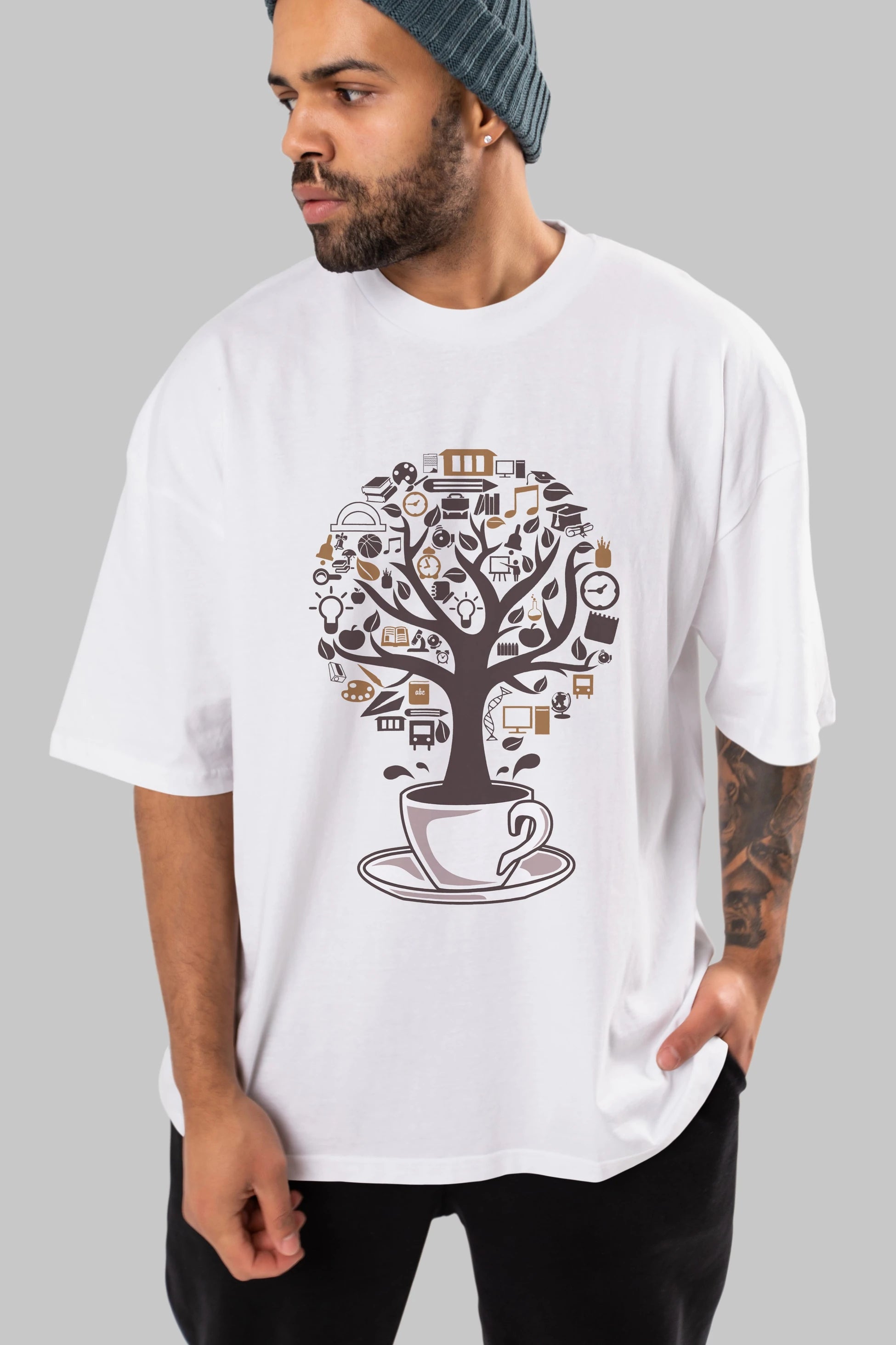Coffee Tree Ön Baskılı Oversize t-shirt %100 pamuk Erkek Kadın Unisex