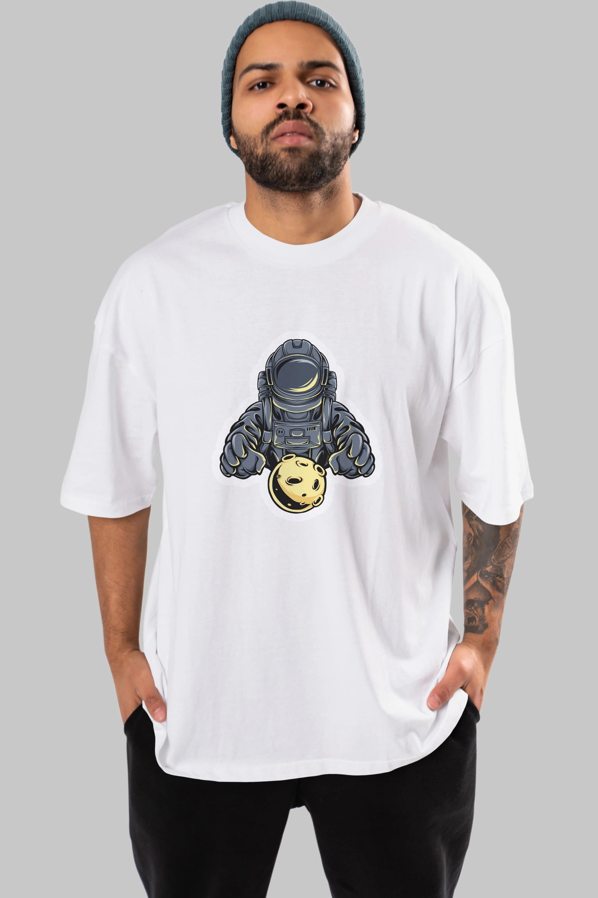 Astromoon sticker Ön Baskılı Oversize t-shirt Erkek Kadın Unisex