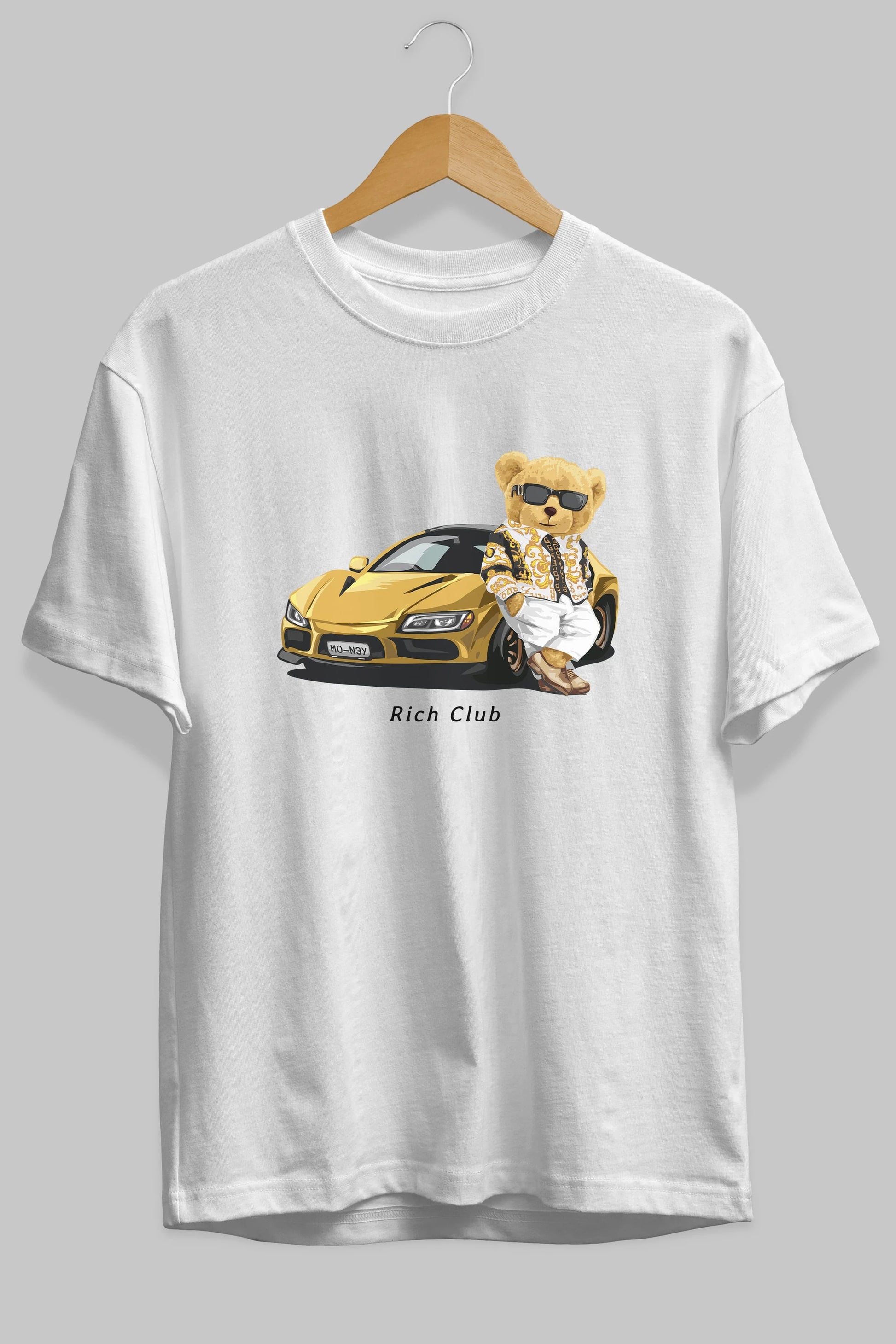 Teddy Bear Rich Club Ön Baskılı Oversize t-shirt Erkek Kadın Unisex %100 Pamuk