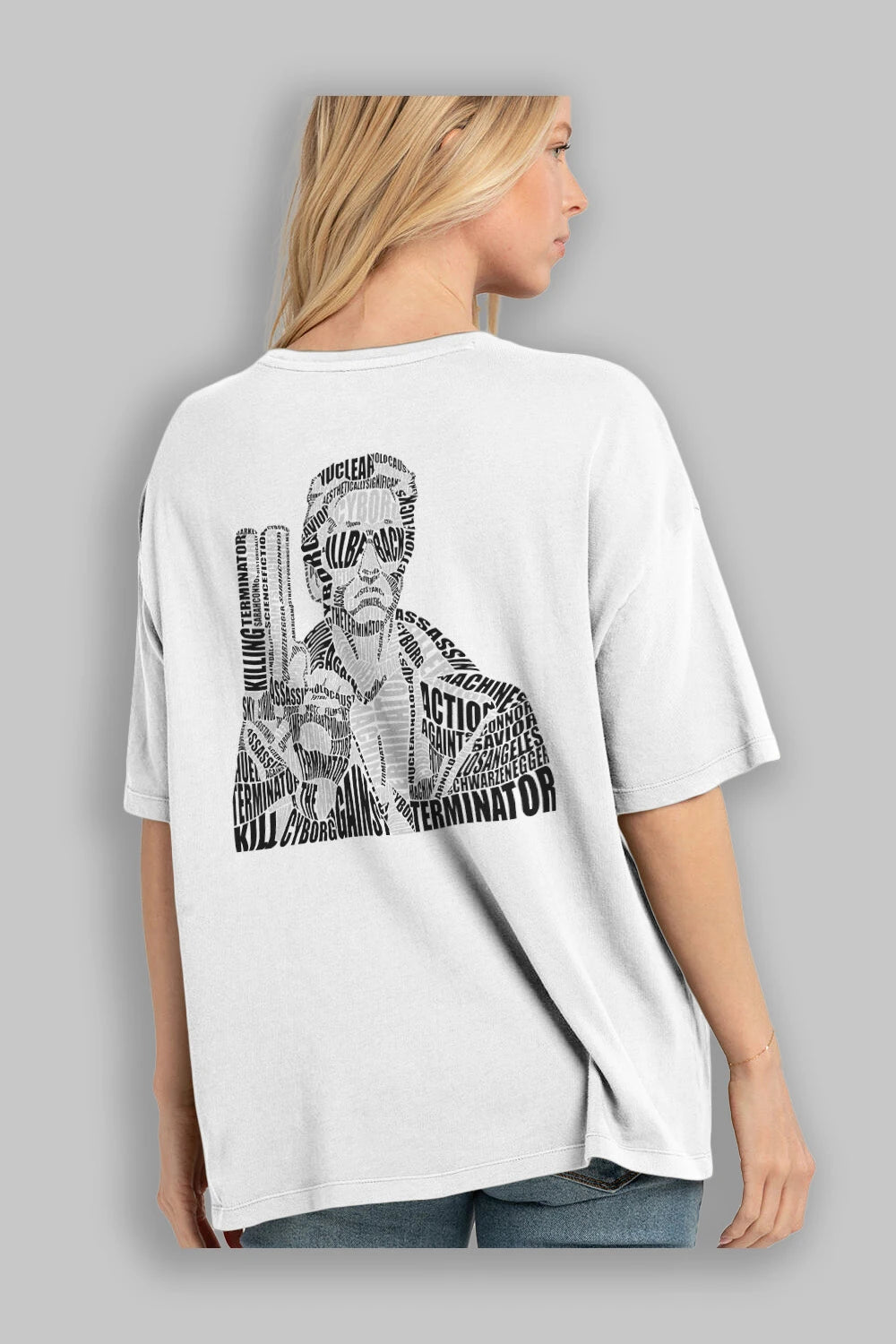 Terminator Calligram Arka Baskılı Oversize t-shirt %100 pamuk Erkek Kadın Unisex