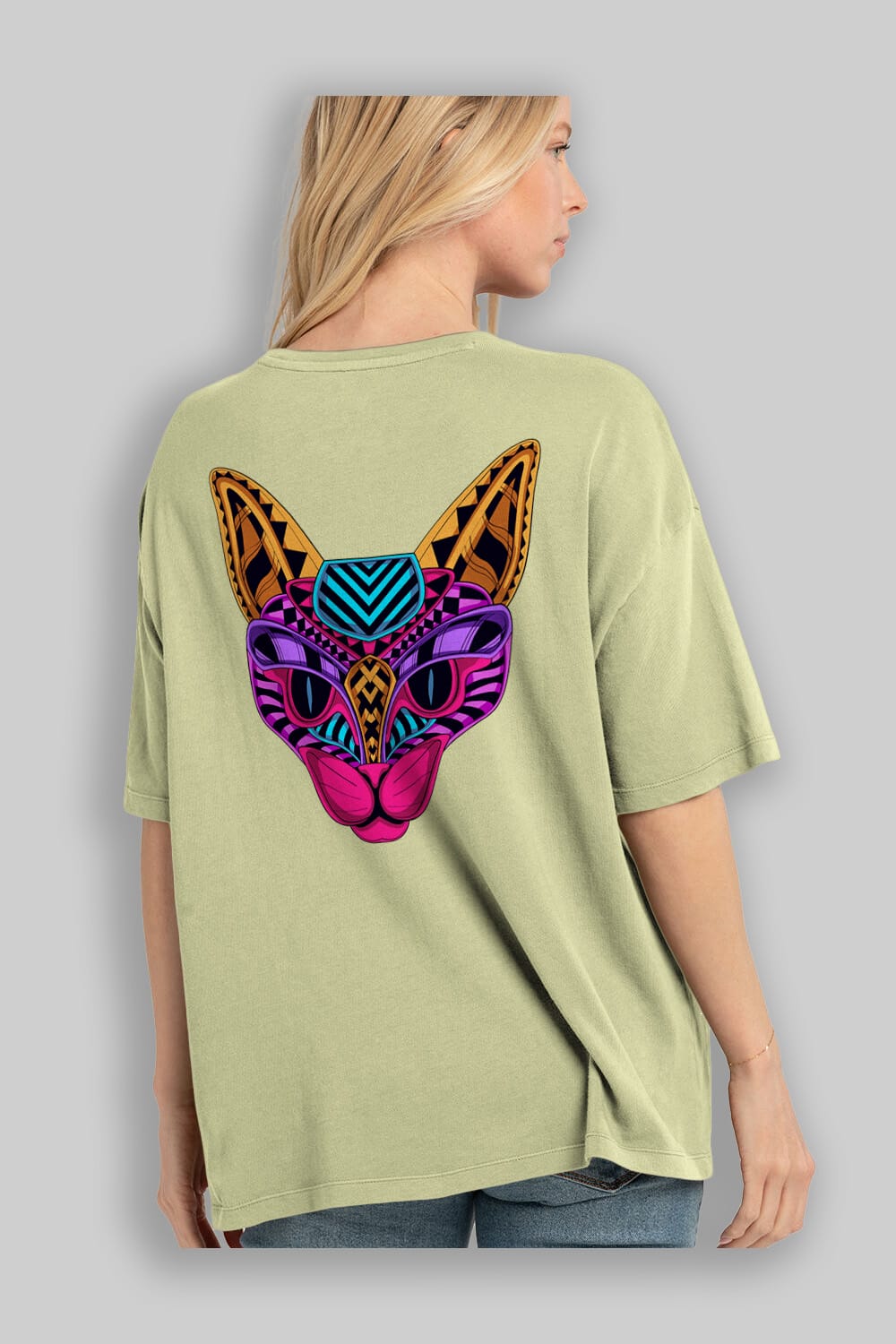 Black Neon Cat Arka Baskılı Oversize t-shirt Erkek Kadın Unisex
