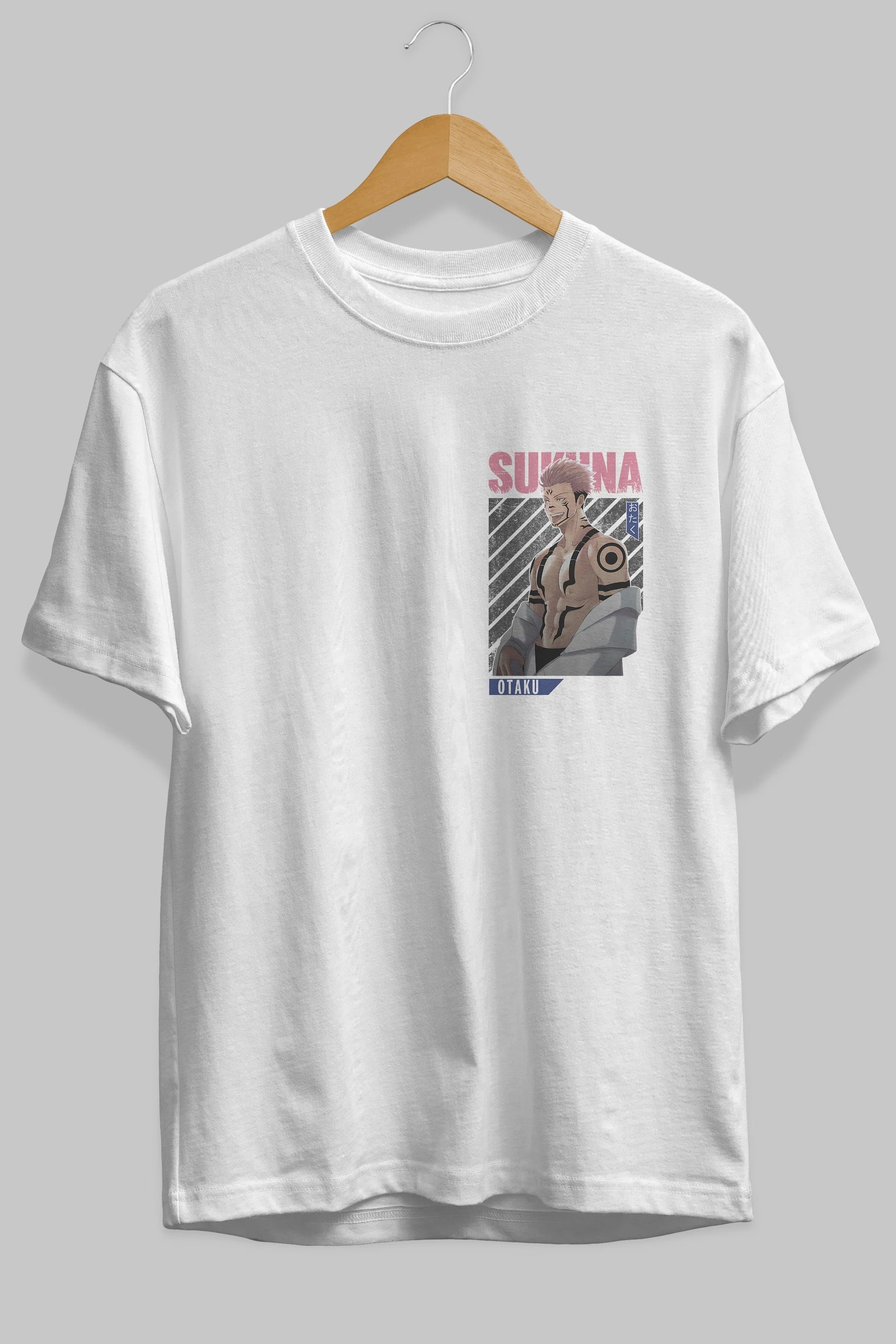 Sukuna Ryoumen Ön Sol Baskılı Oversize t-shirt Erkek Kadın Unisex %100 Pamuk Bisiklet Yaka tişort
