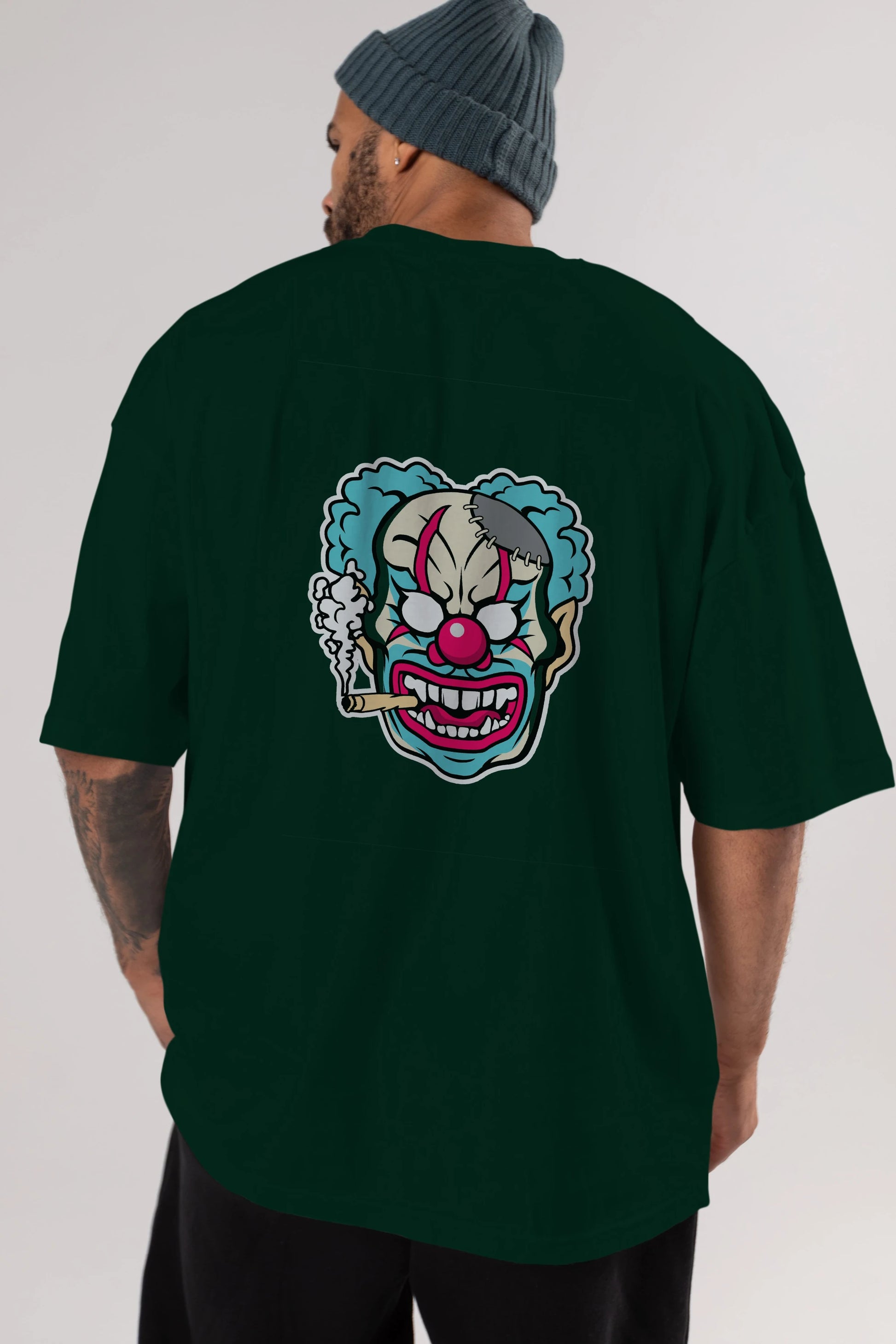 Clown Beast Arka Baskılı Oversize t-shirt Erkek Kadın Unisex %100 Pamuk tişort