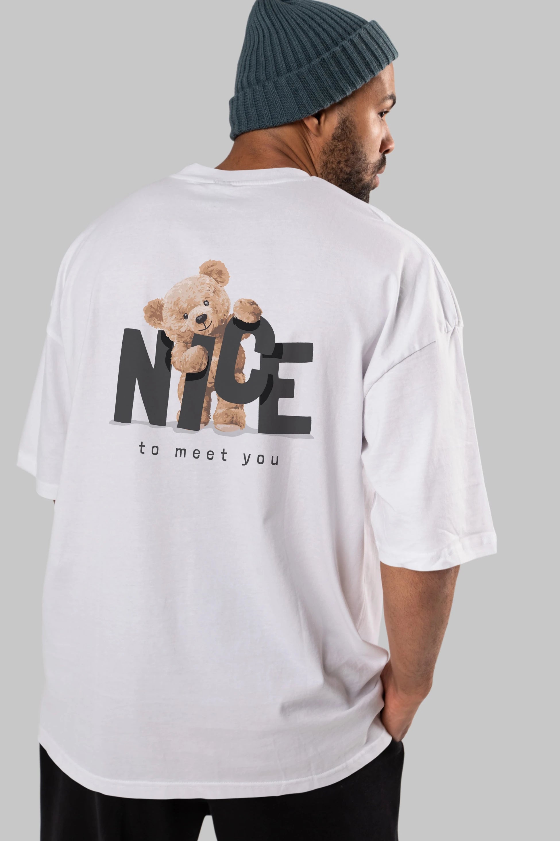 Teddy Nıce To Meet You Arka Baskılı Oversize t-shirt Erkek Kadın Unisex %100 Pamuk