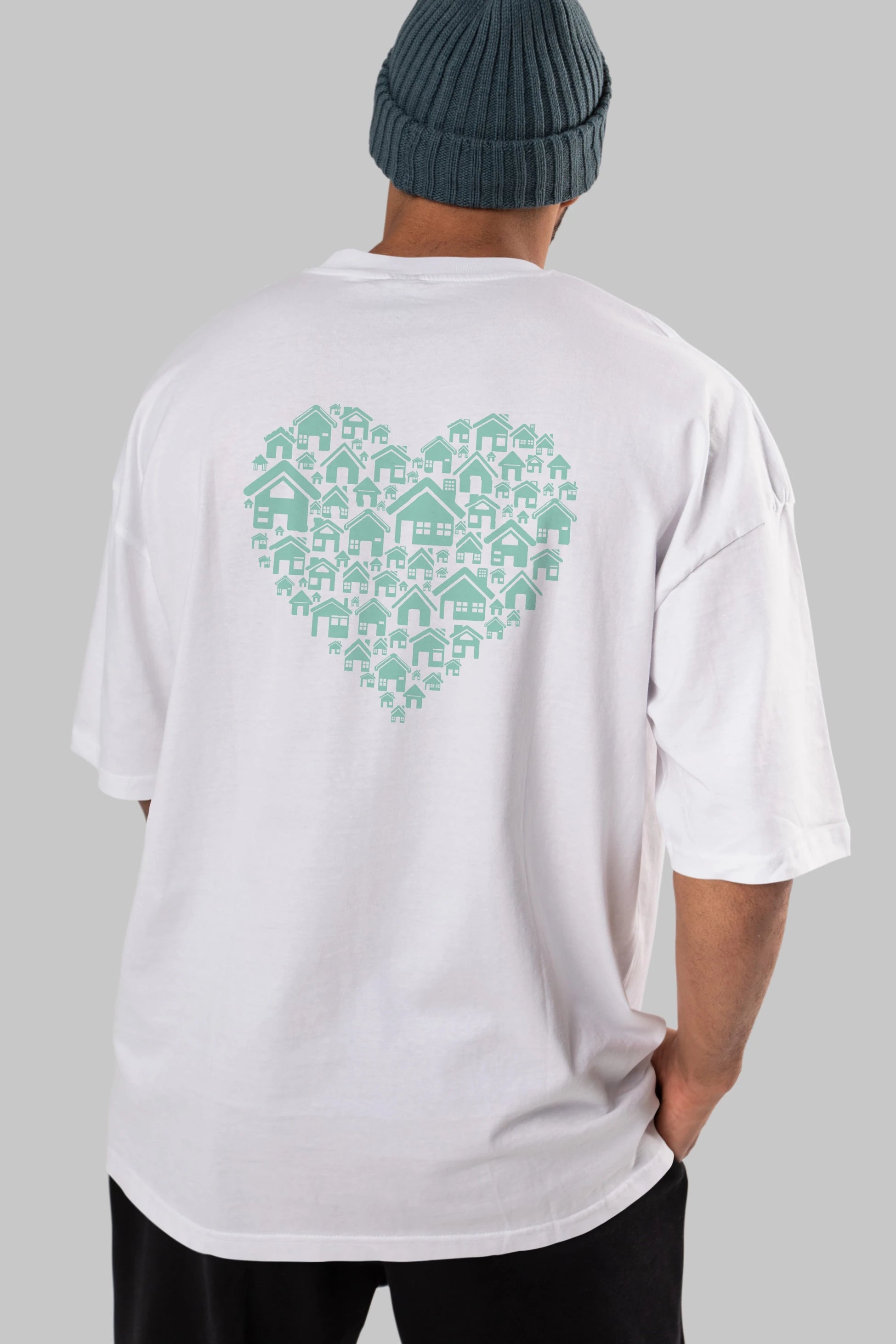 Home Heart Arka Baskılı Oversize t-shirt %100 pamuk Erkek Kadın Unisex