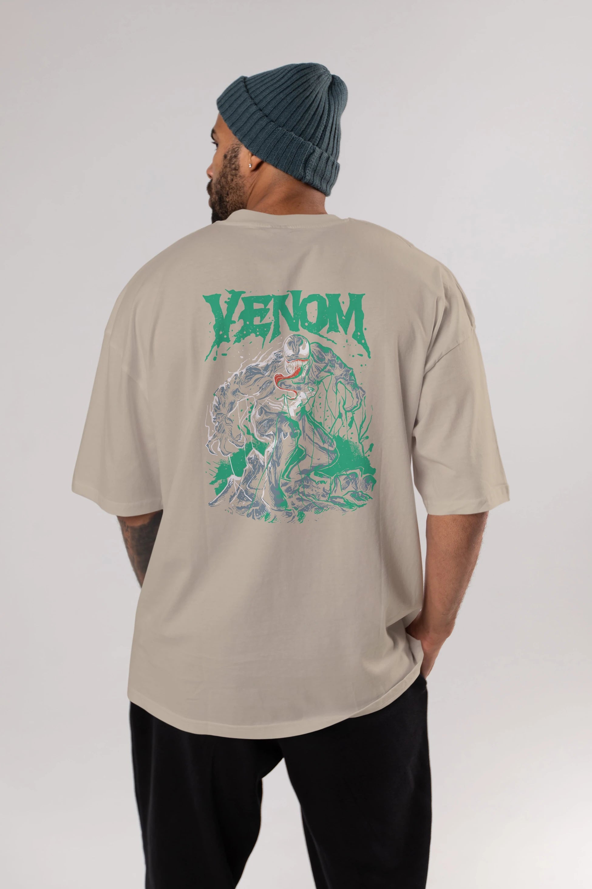 Venom (3) Arka Baskılı Oversize t-shirt Erkek Kadın Unisex %100 Pamuk Bisiklet Yaka tişort