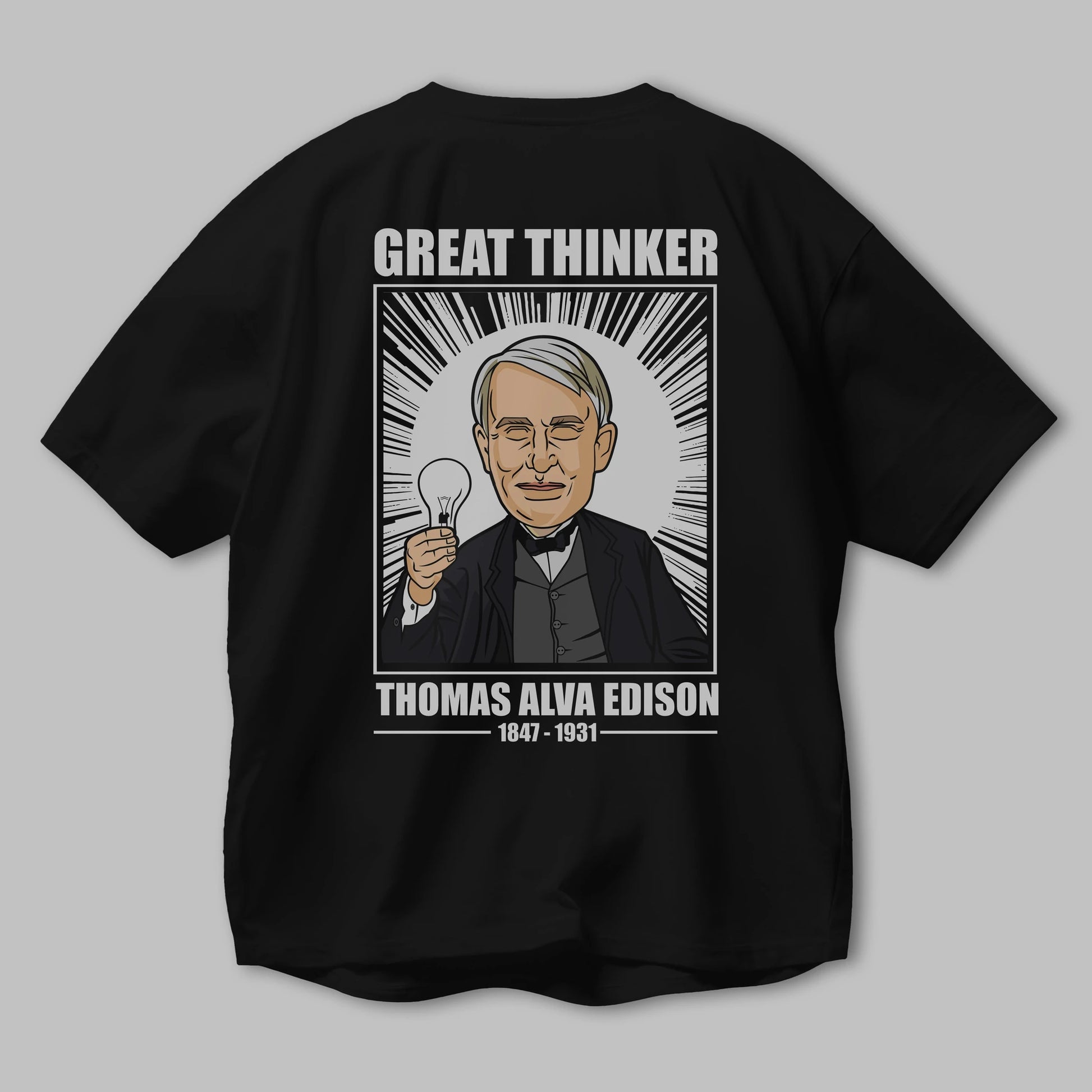 Thomas Alfa Edison Arka Baskılı Oversize t-shirt Erkek Kadın Unisex %100 Pamuk tişort