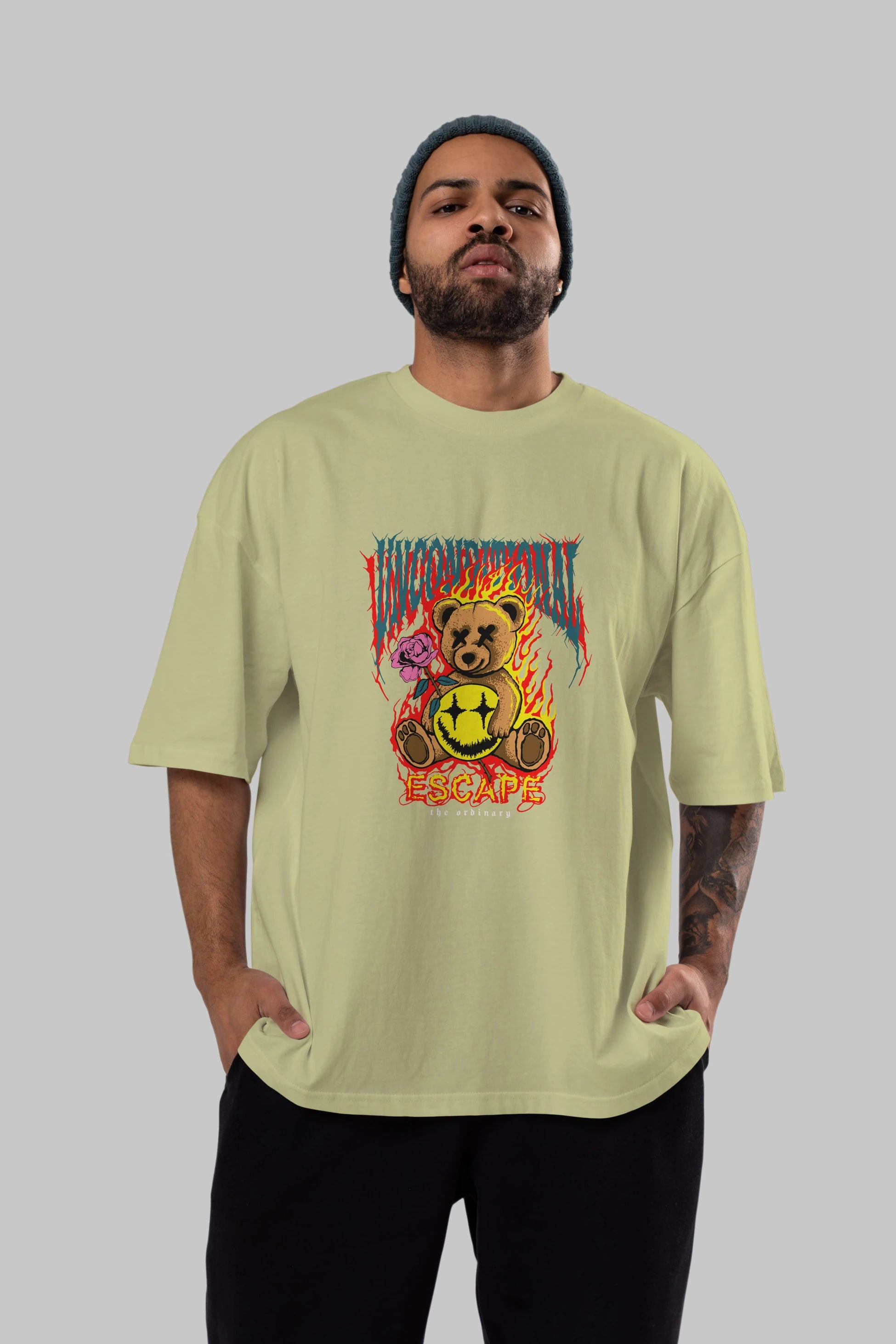 Escape Bear Ön Baskılı Oversize t-shirt Erkek Kadın Unisex