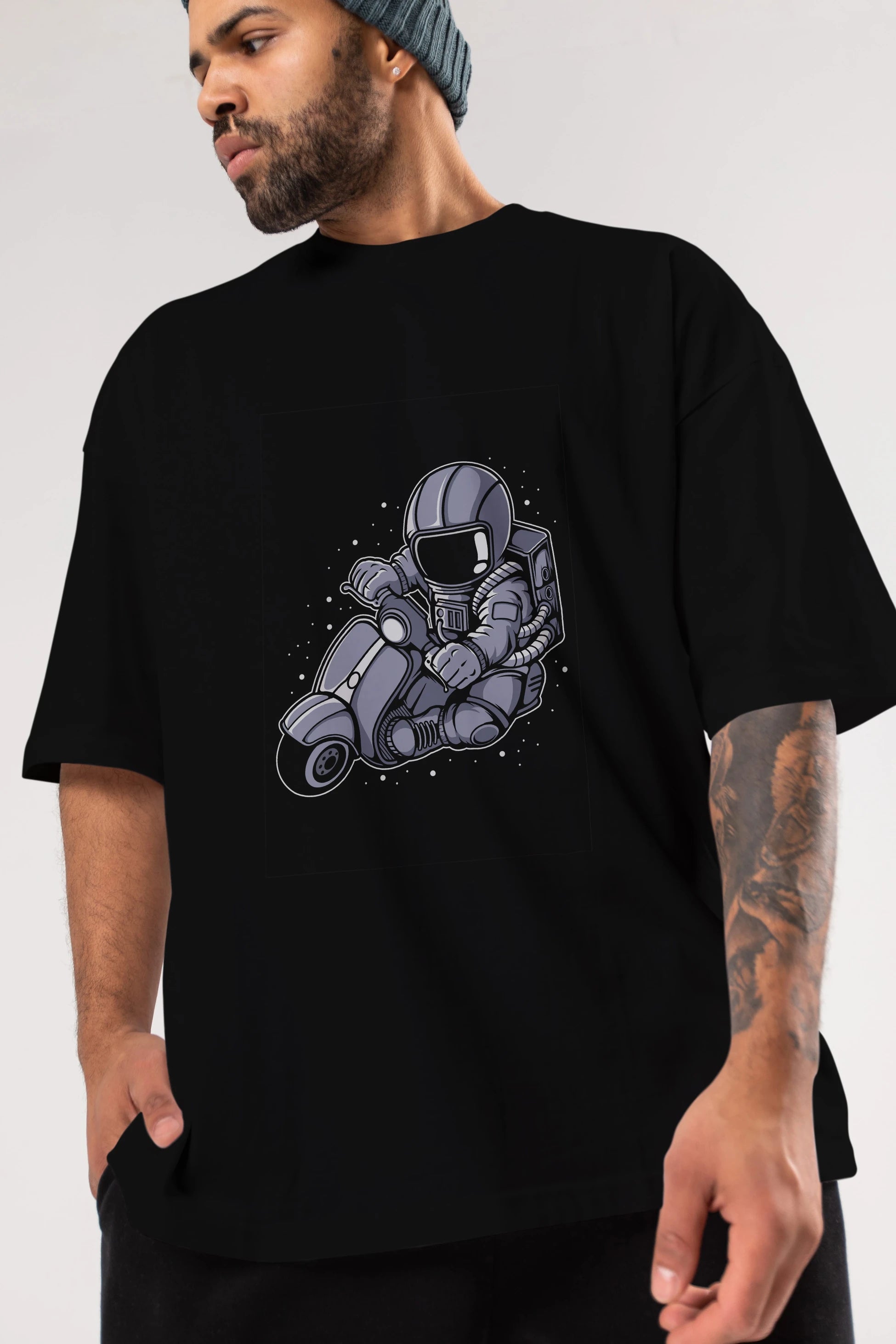 Astronaut Scooter (2) Ön Baskılı Oversize t-shirt Erkek Kadın Unisex