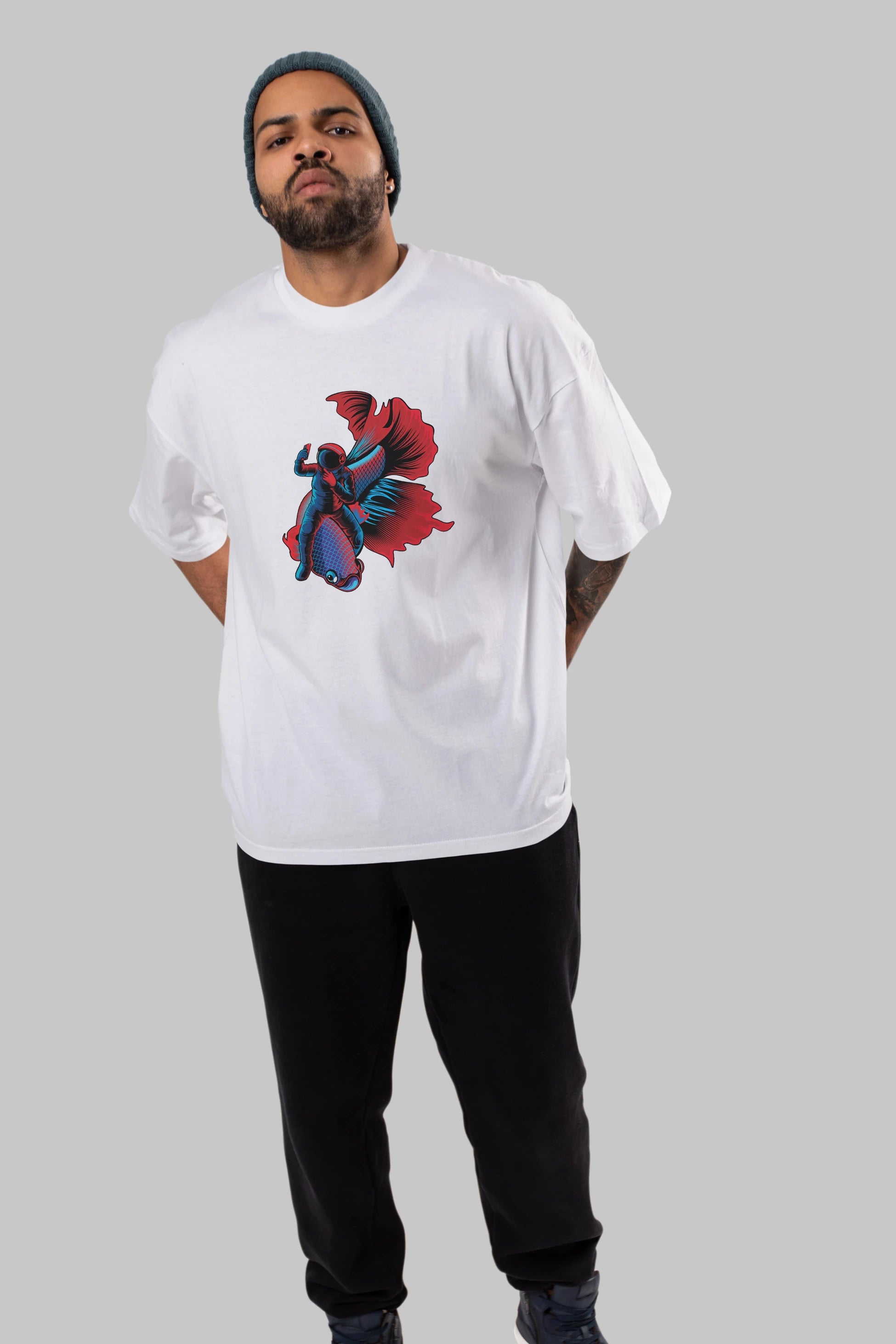 Astrofish selfie Ön Baskılı Oversize t-shirt Erkek Kadın Unisex