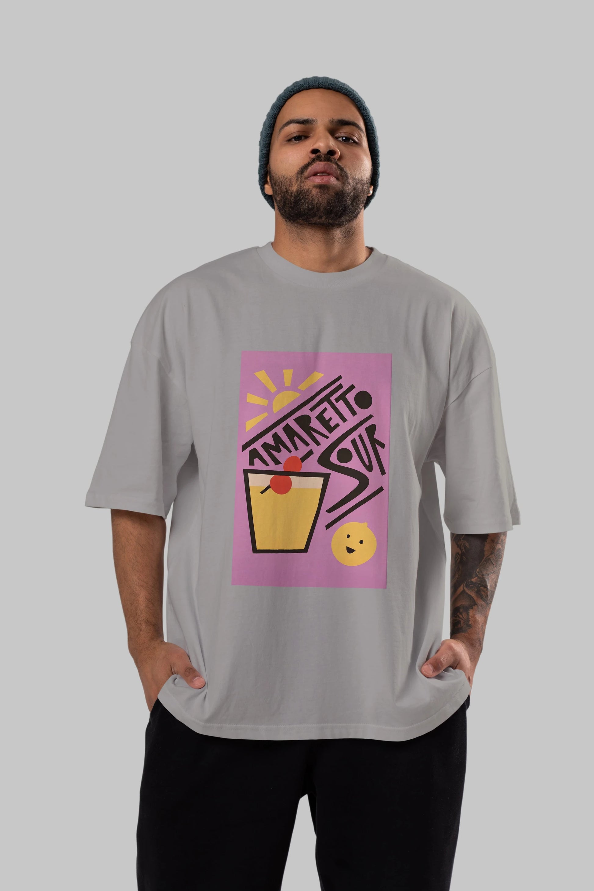 Amaretto Sour Ön Baskılı Oversize t-shirt Erkek Kadın Unisex %100 Pamuk Bisiklet Yaka tişort