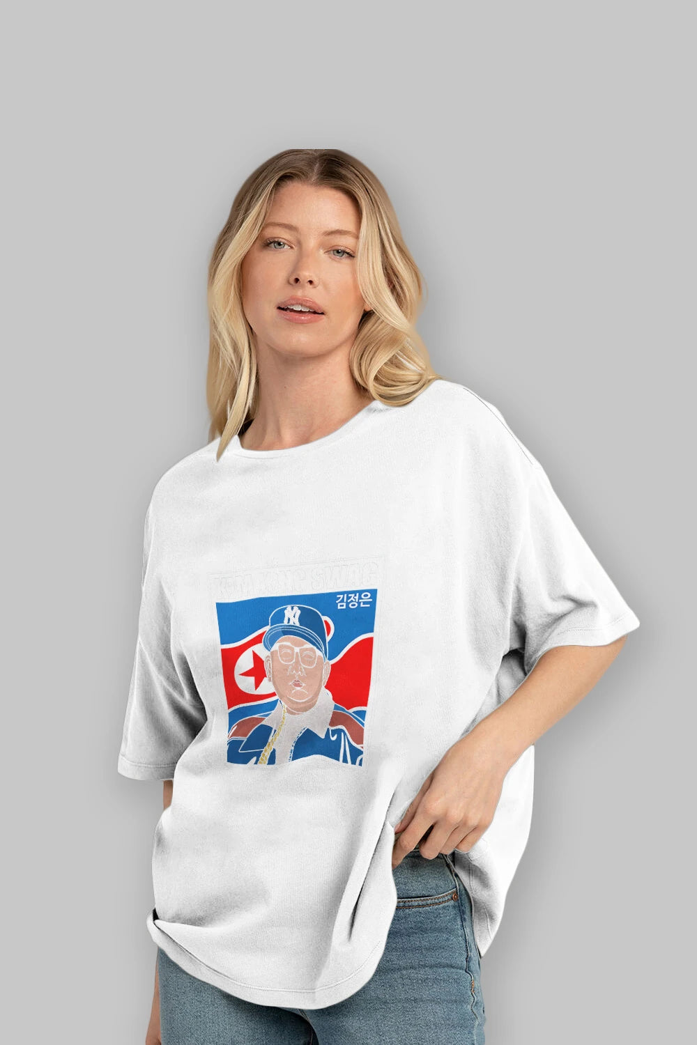 King Jong Swag Ön Baskılı Oversize t-shirt Erkek Kadın Unisex %100 Pamuk tişort