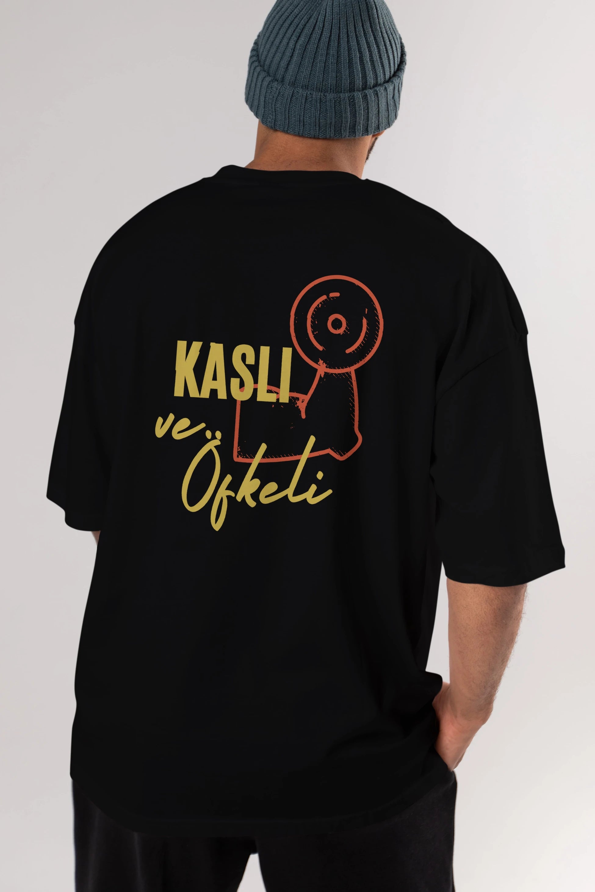 Kaslı ve Öfkeli Yazılı Arka Baskılı Oversize t-shirt Erkek Kadın Unisex