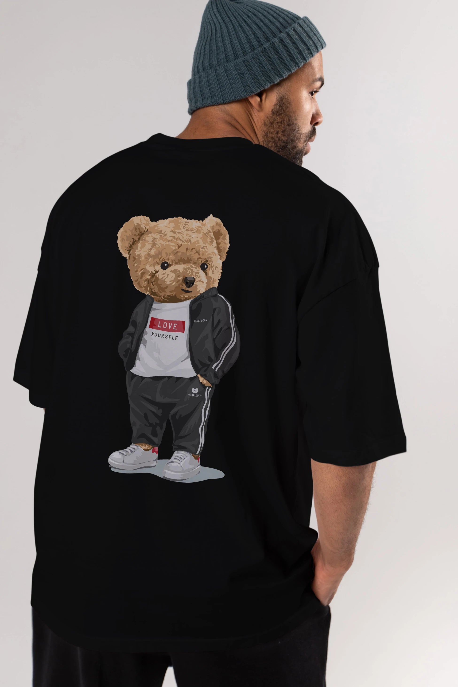 Teddy Bear Love Yourself Arka Baskılı Oversize t-shirt Erkek Kadın Unisex %100 Pamuk