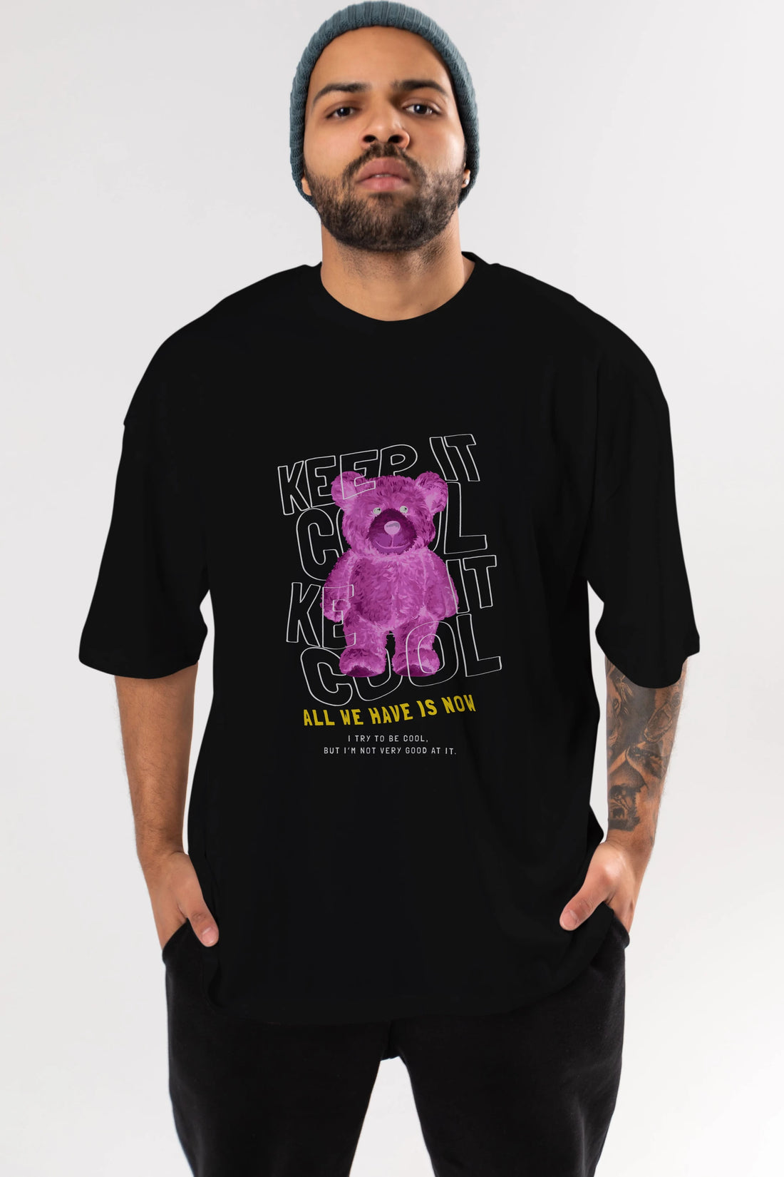 Keep it Cool Bear Ön Baskılı Oversize t-shirt Erkek Kadın Unisex