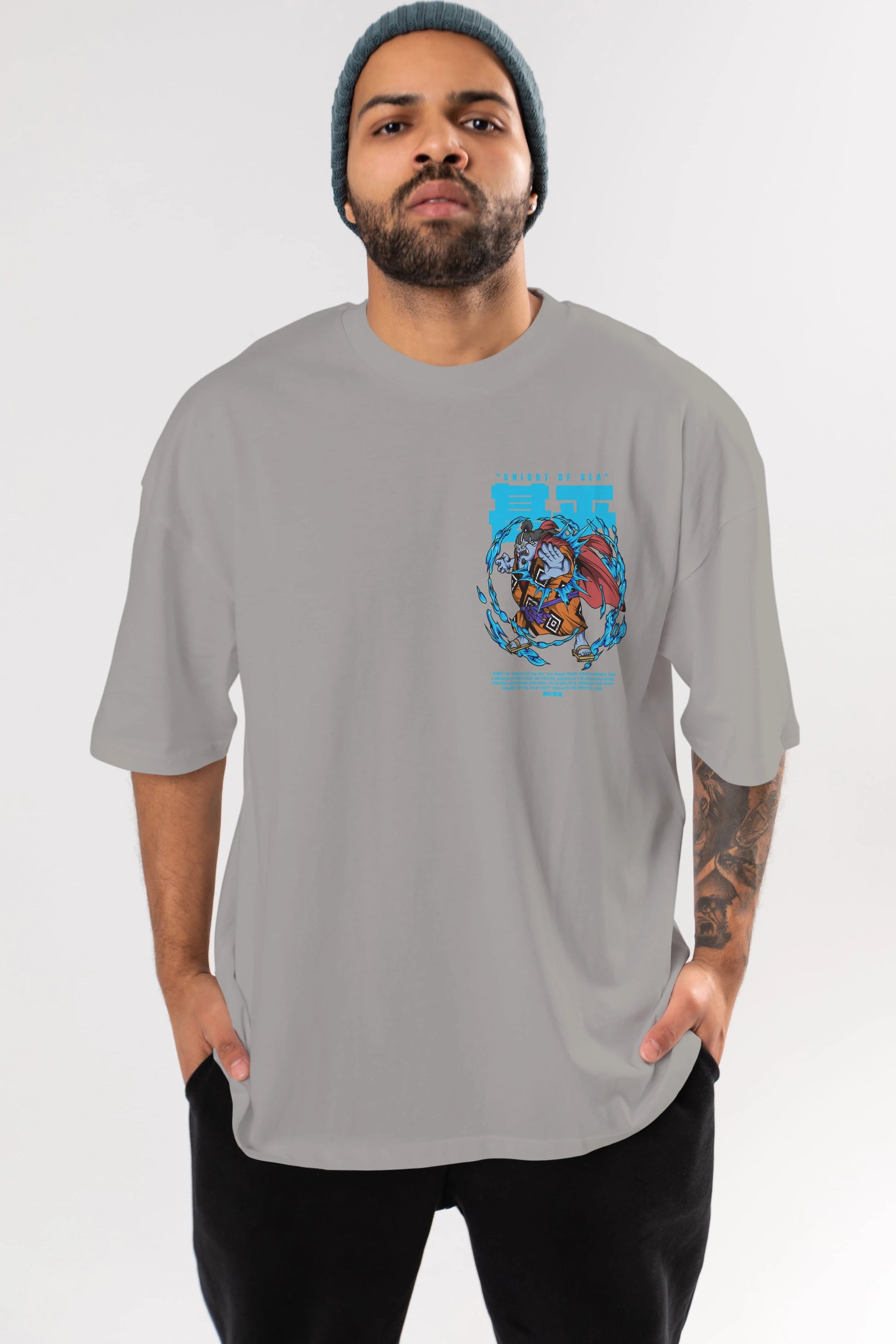 Jinbei Ön Sol Baskılı Oversize t-shirt Erkek Kadın Unisex %100 Pamuk Bisiklet Yaka tişort