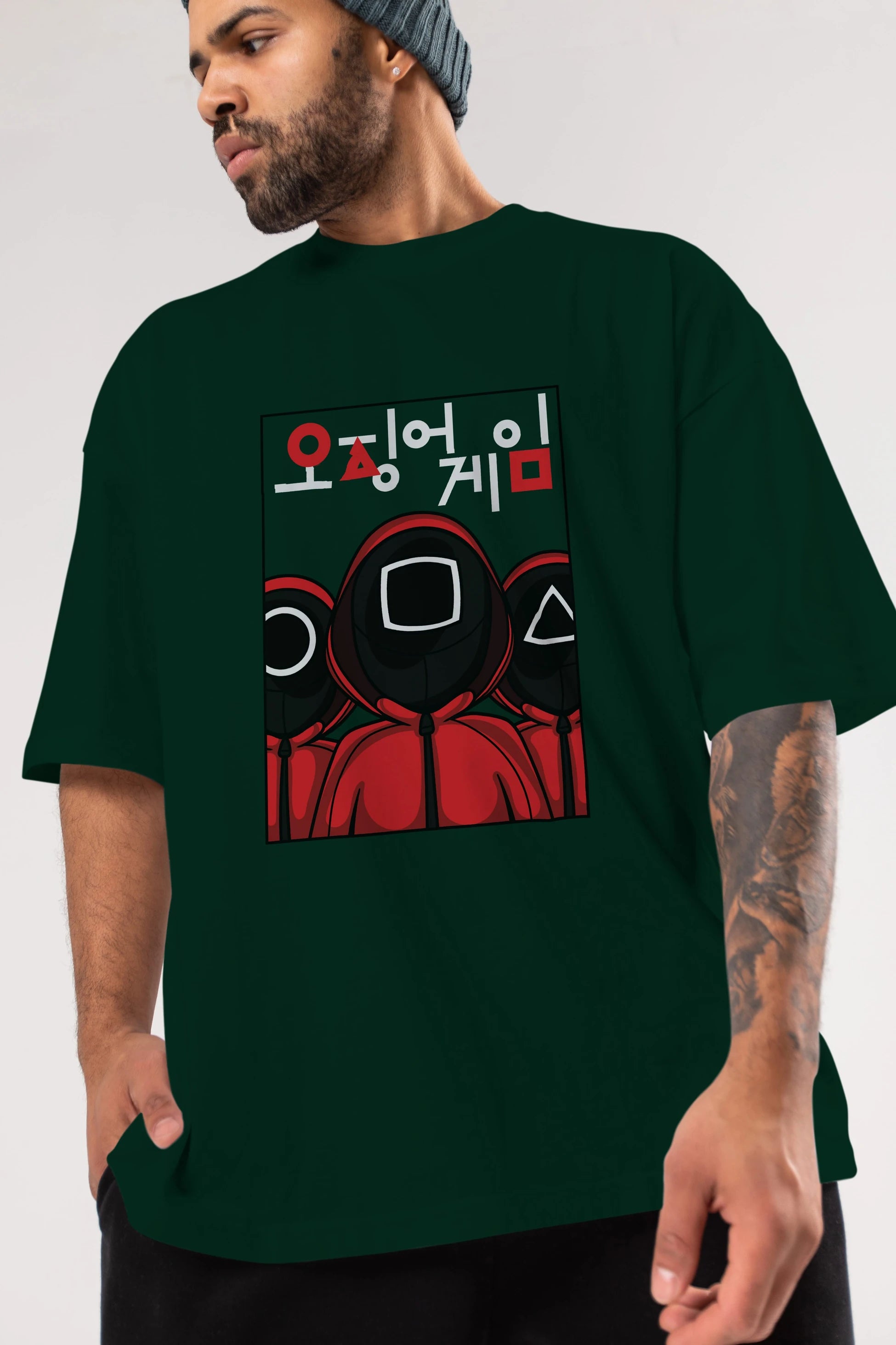 Squid Game (7) Ön Baskılı Oversize t-shirt Erkek Kadın Unisex %100 Pamuk Bisiklet Yaka tişort