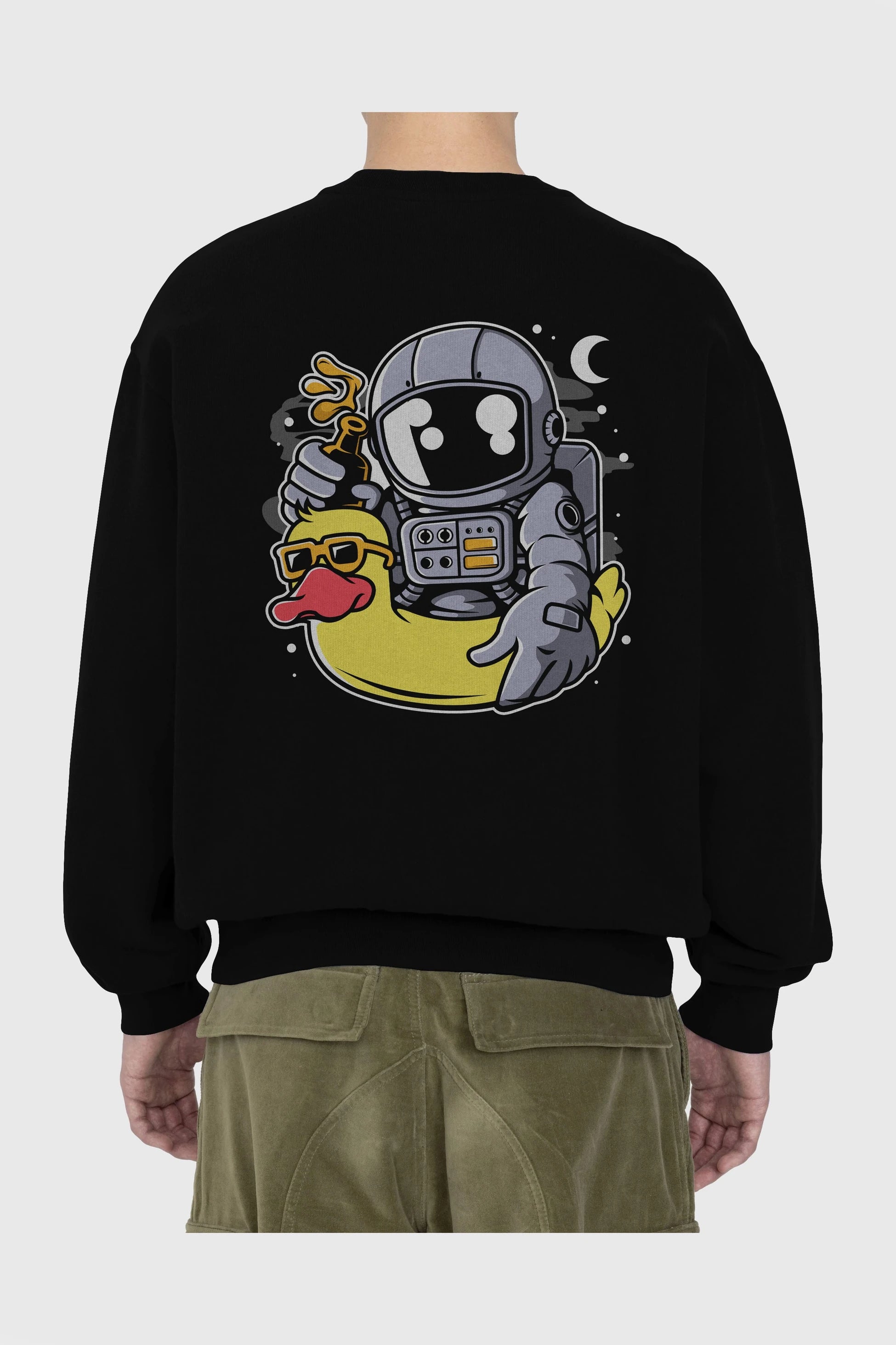 Astronaut Duck Balloon Arka Baskılı Oversize Sweatshirt Erkek Kadın Unisex