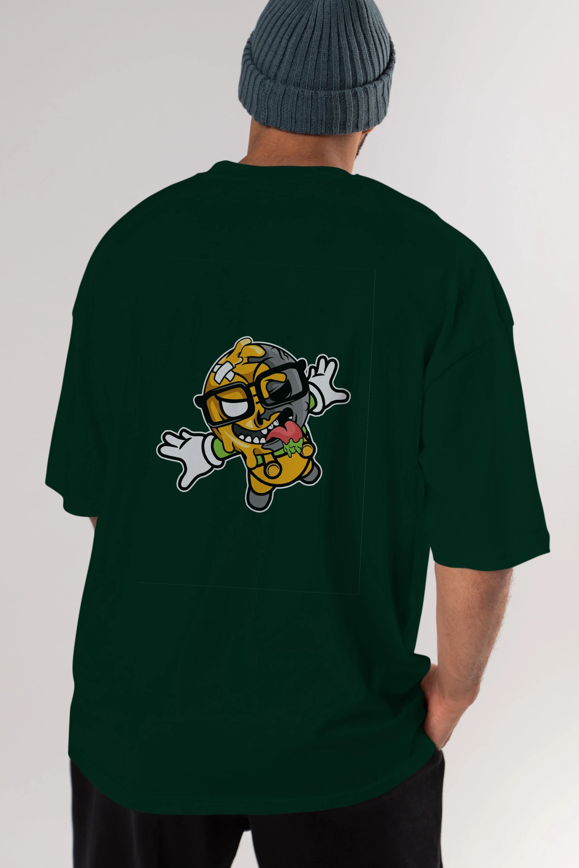 Smiley Jump Arka Baskılı Oversize t-shirt Erkek Kadın Unisex %100 Pamuk tişort