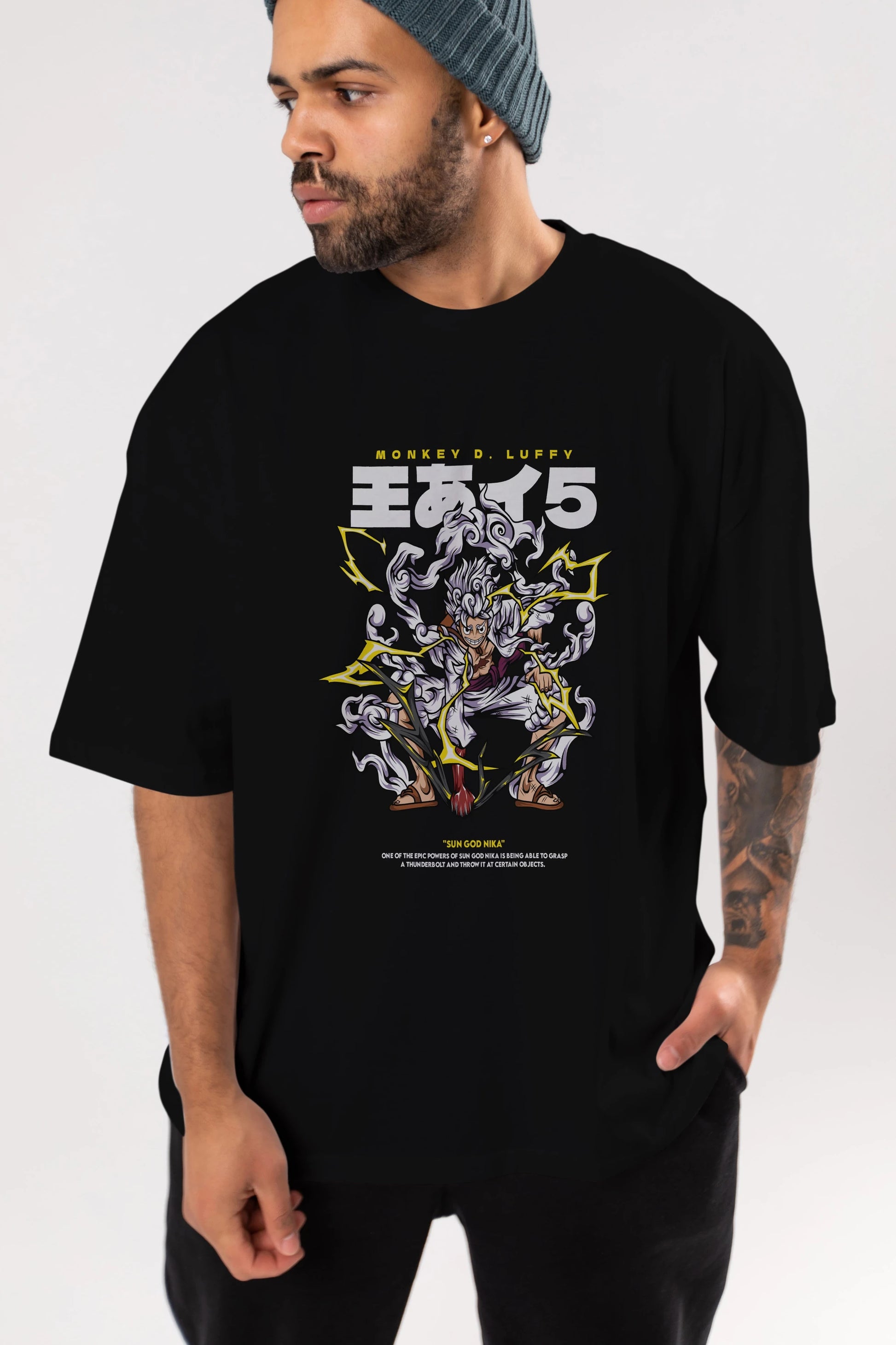 Monkey D. Luffy Anime Ön Baskılı Oversize t-shirt %100 pamuk Erkek Kadın Unisex