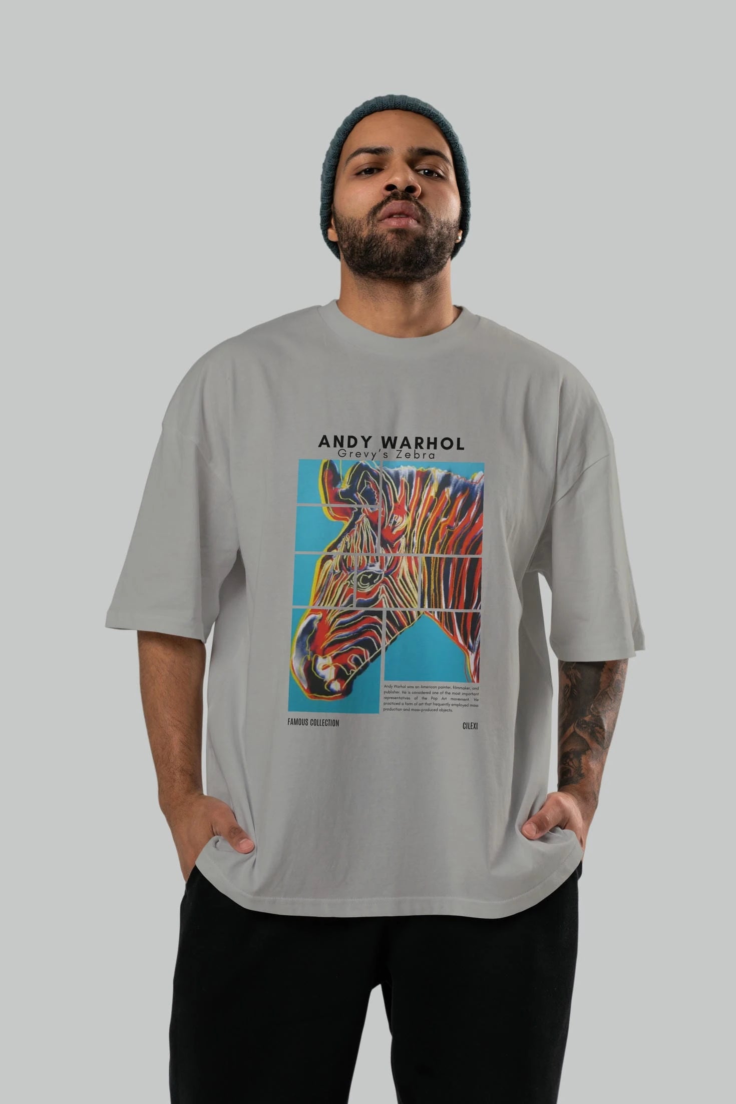 Andy Warhol ön Baskılı Oversize t-shirt Erkek Kadın Bisiklet Yaka Pamuk tişort