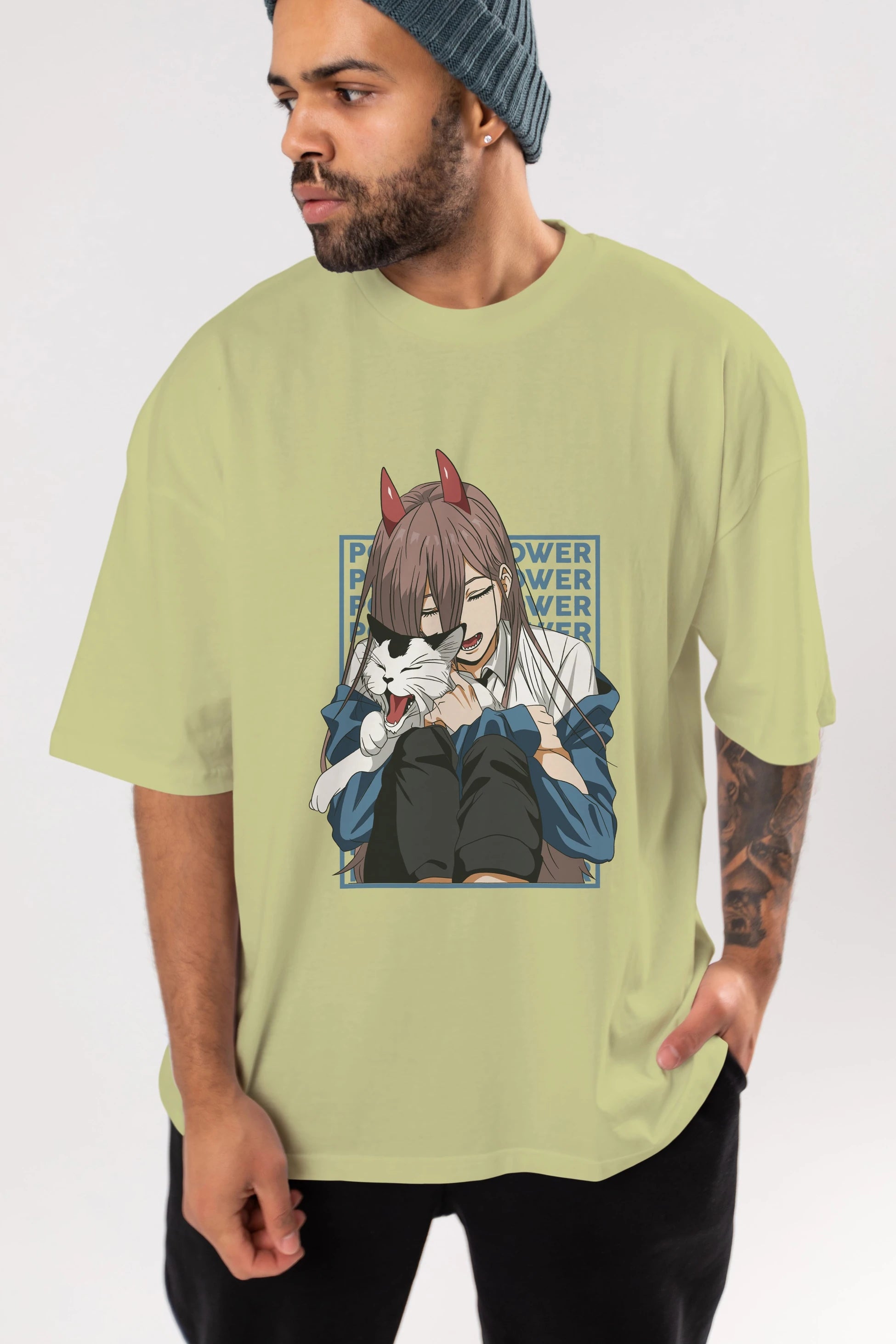POWER CHAINSAWMAN Anime Ön Baskılı Oversize t-shirt %100 pamuk Erkek Kadın Unisex