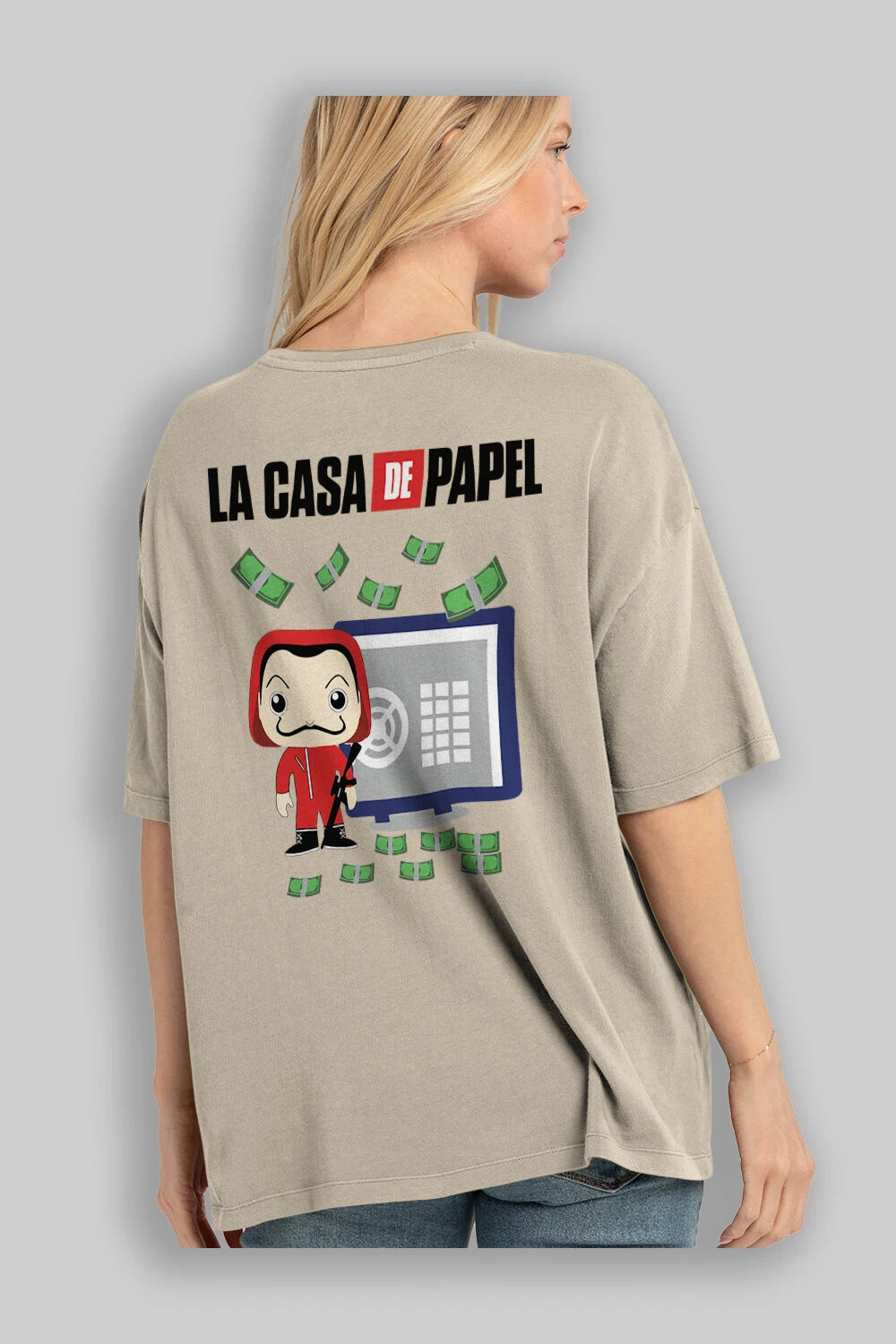 La Casa De Papel (4) Arka Baskılı Oversize t-shirt Erkek Kadın Unisex %100 Pamuk Bisiklet Yaka tişort