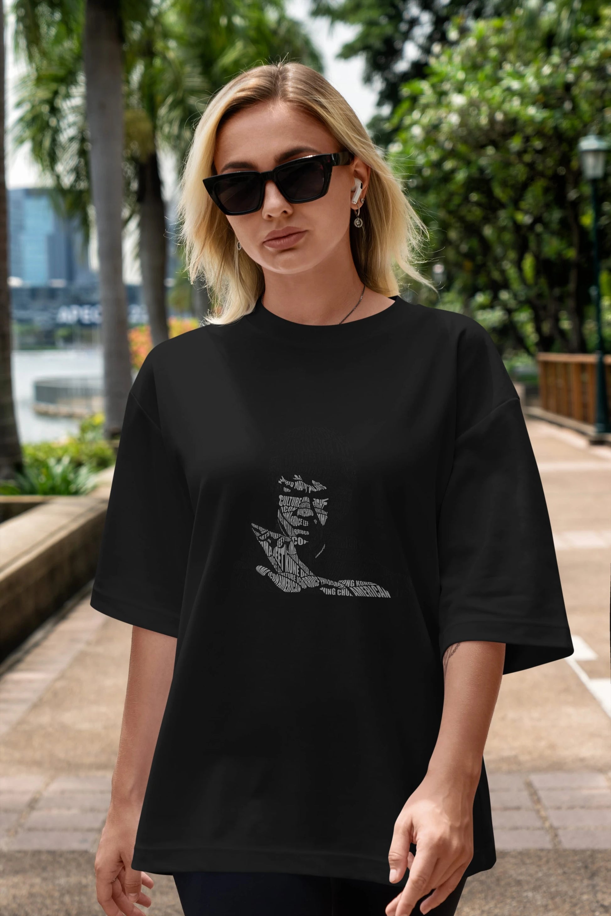 Bruce Lee Calligram Ön Baskılı Oversize t-shirt %100 pamuk Erkek Kadın Unisex