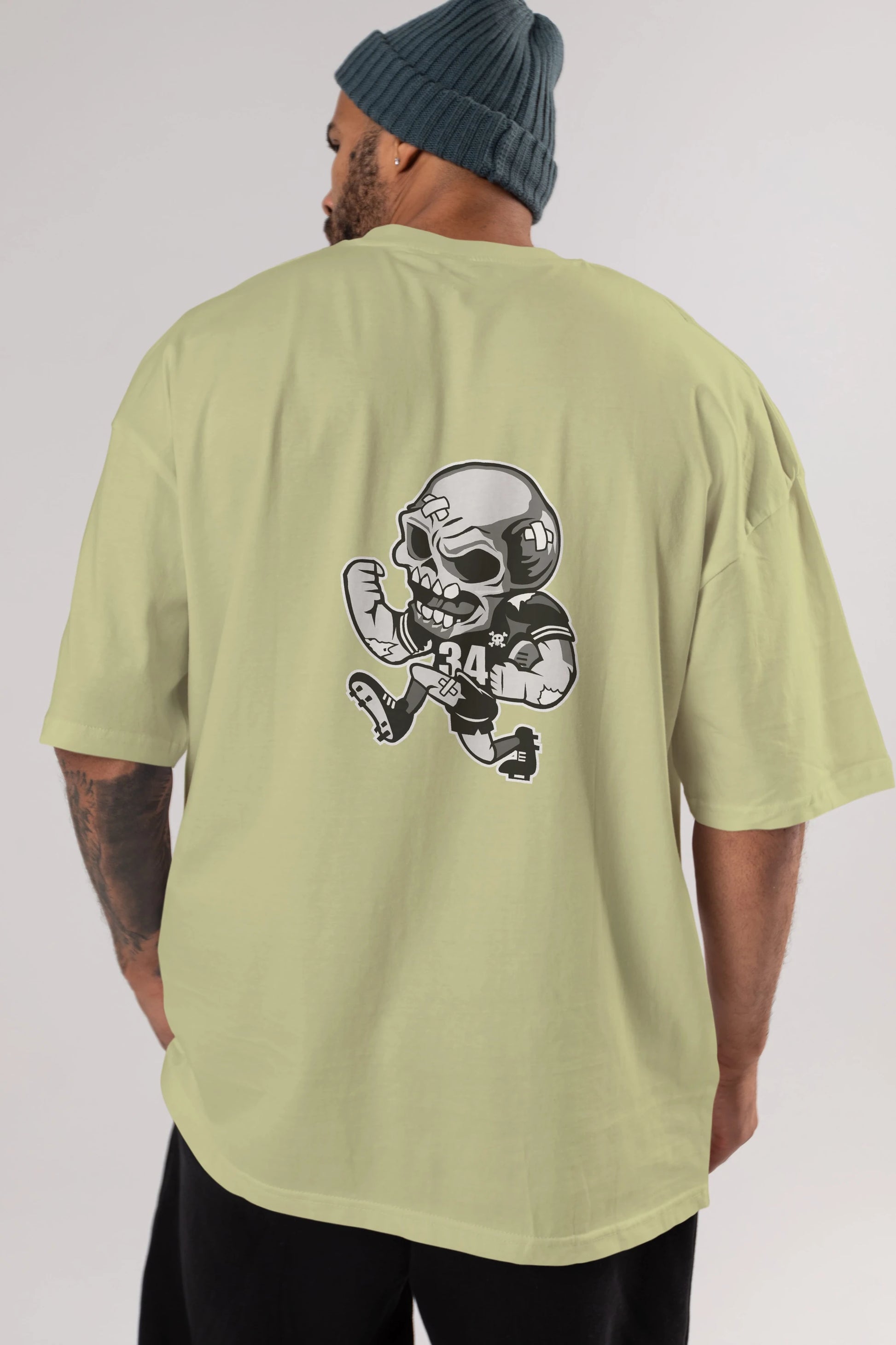 Skull Football Arka Baskılı Oversize t-shirt Erkek Kadın Unisex %100 Pamuk tişort