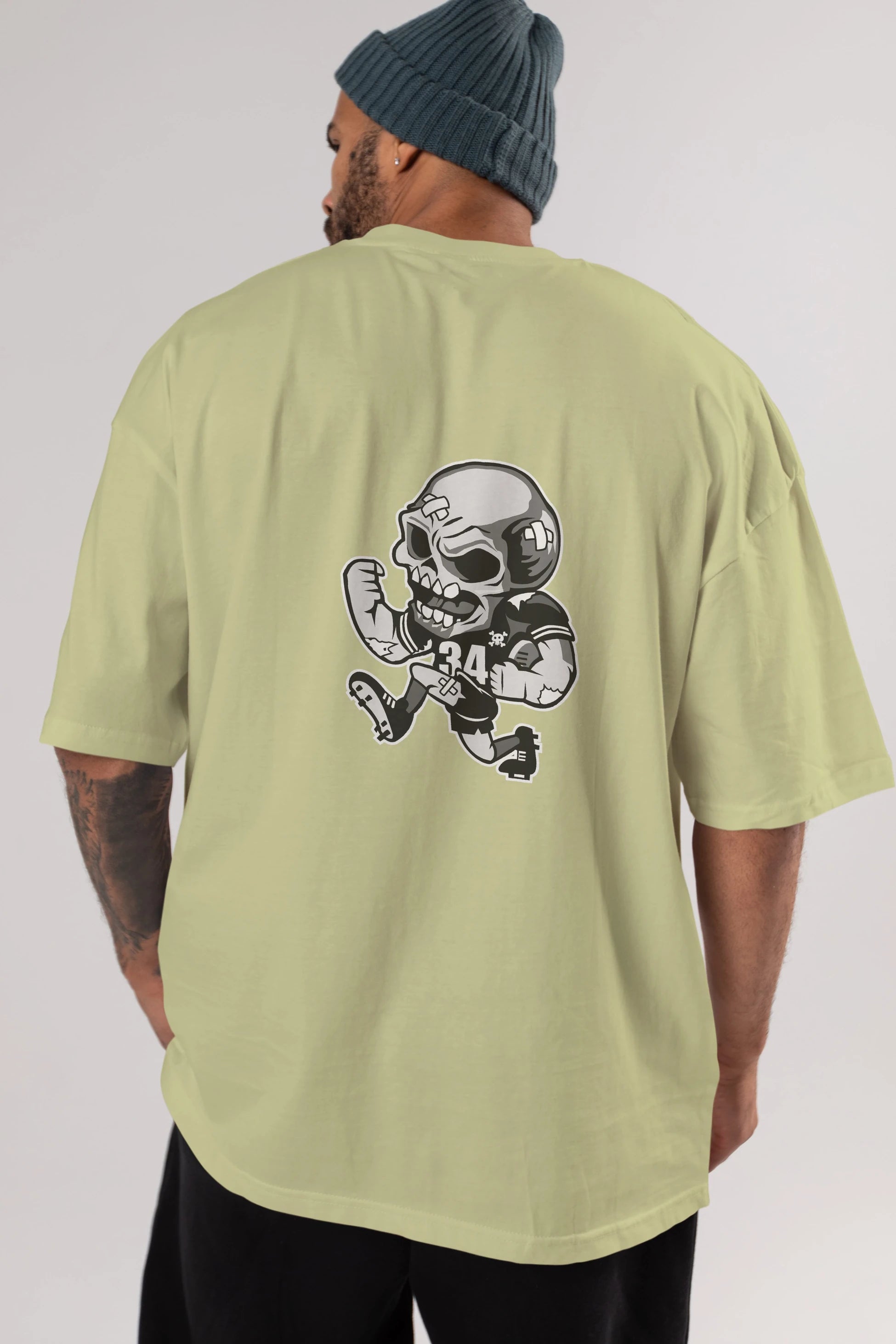 Skull Football Arka Baskılı Oversize t-shirt Erkek Kadın Unisex %100 Pamuk tişort