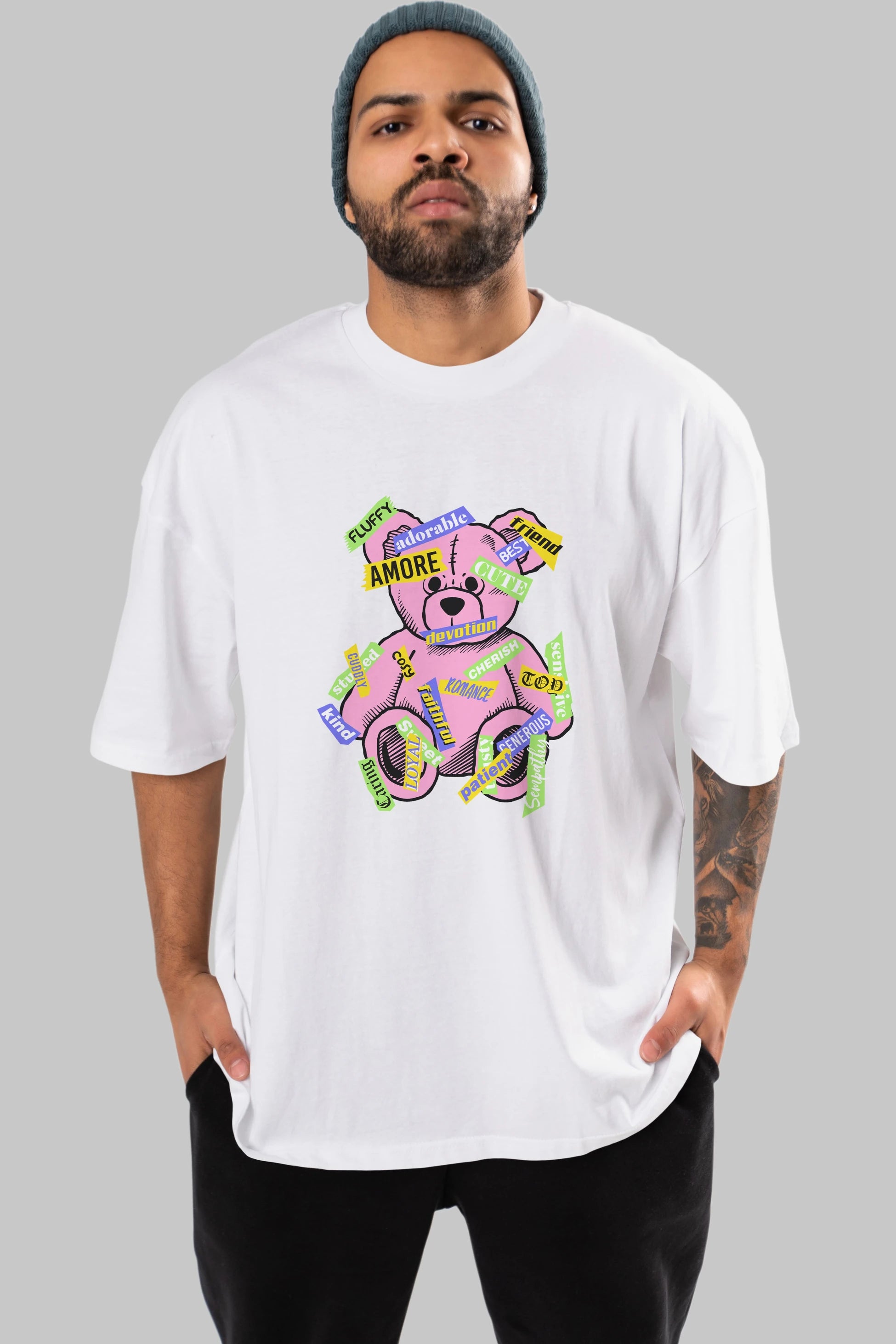 Teddy Bear Cute Ön Baskılı Oversize t-shirt Erkek Kadın Unisex