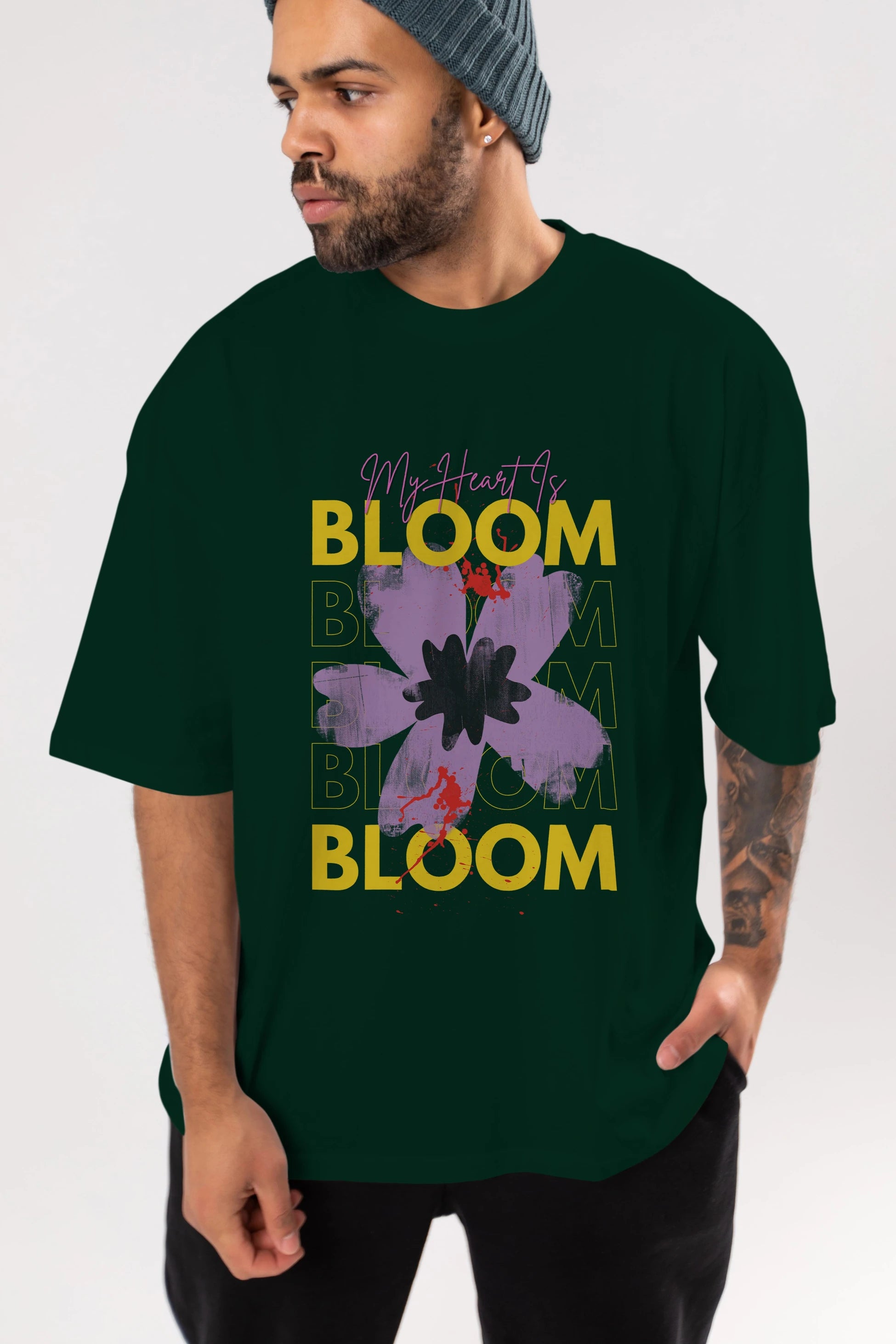 Bloom Yazılı Ön Baskılı Oversize t-shirt Erkek Kadın Unisex