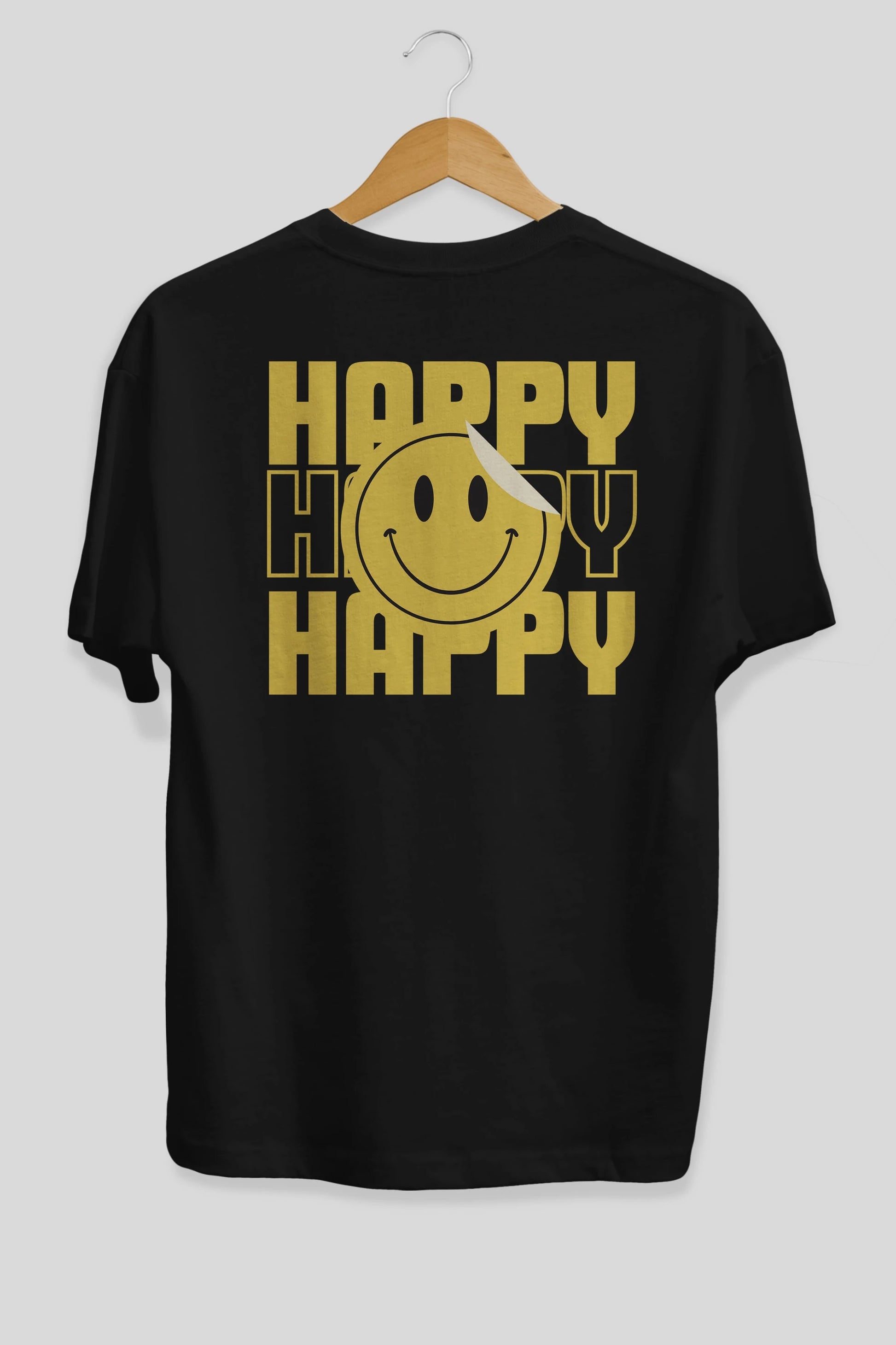 Happy Smile Yazılı Arka Baskılı Oversize t-shirt Erkek Kadın Unisex