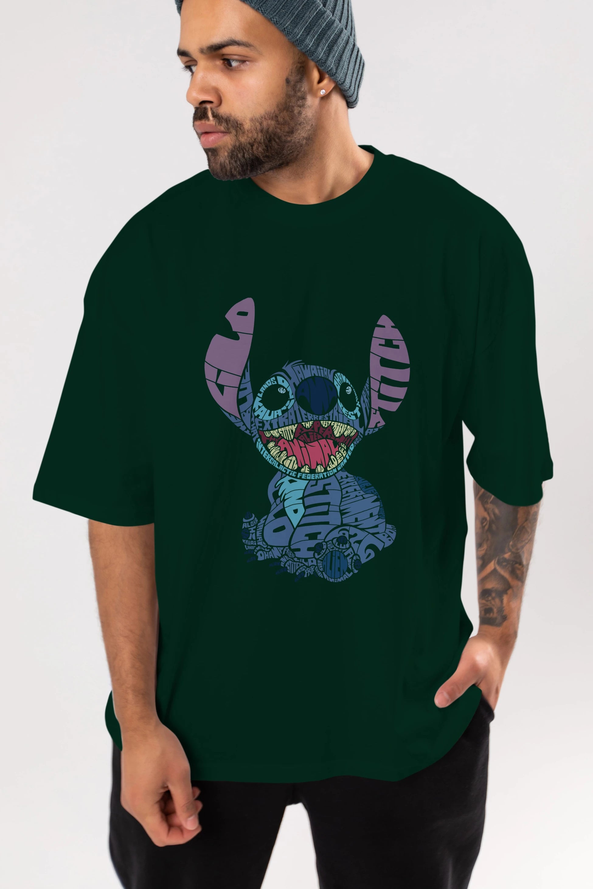 Stitch Ön Baskılı Oversize t-shirt %100 pamuk Erkek Kadın Unisex