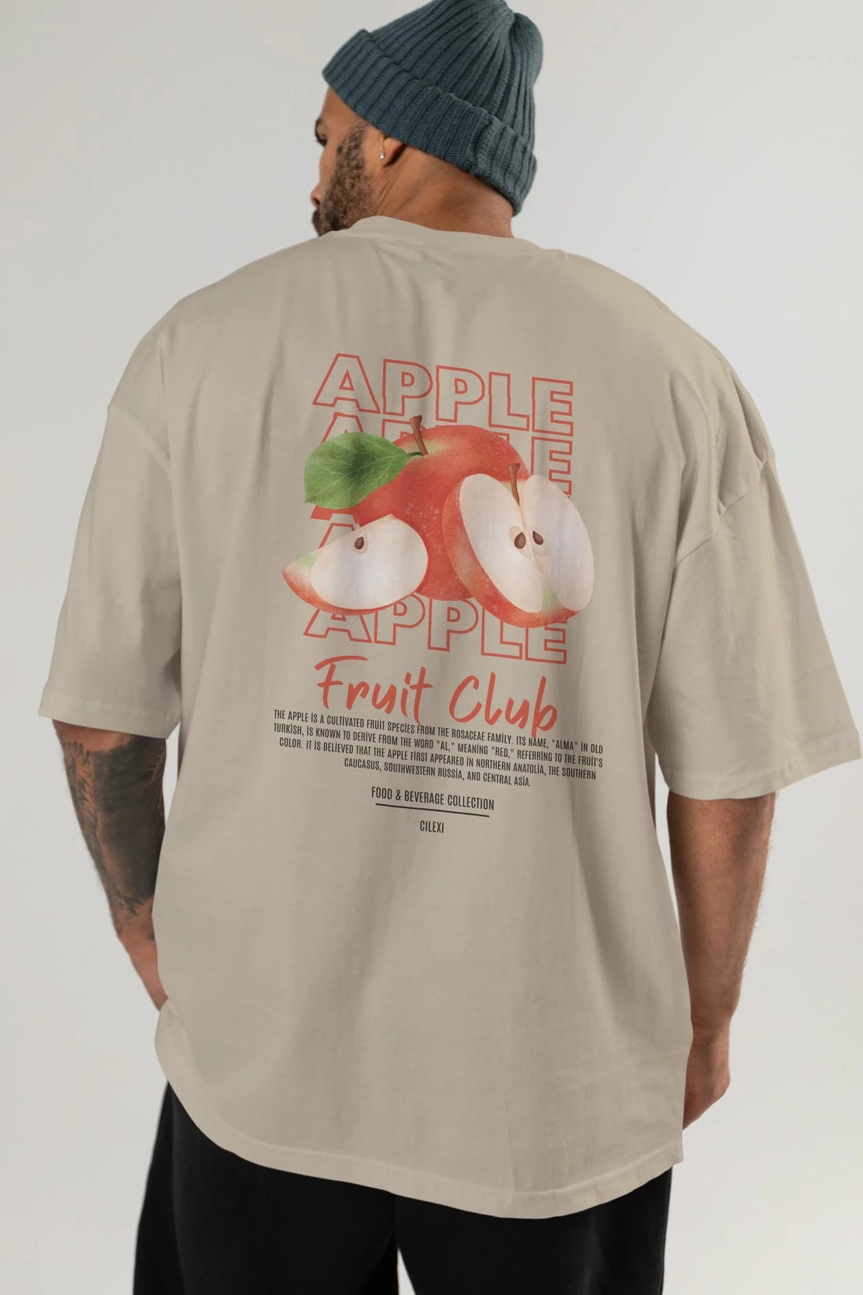 Apple Arka Baskılı Oversize t-shirt Erkek Kadın Pamuk Bisiklet Yaka tişort
