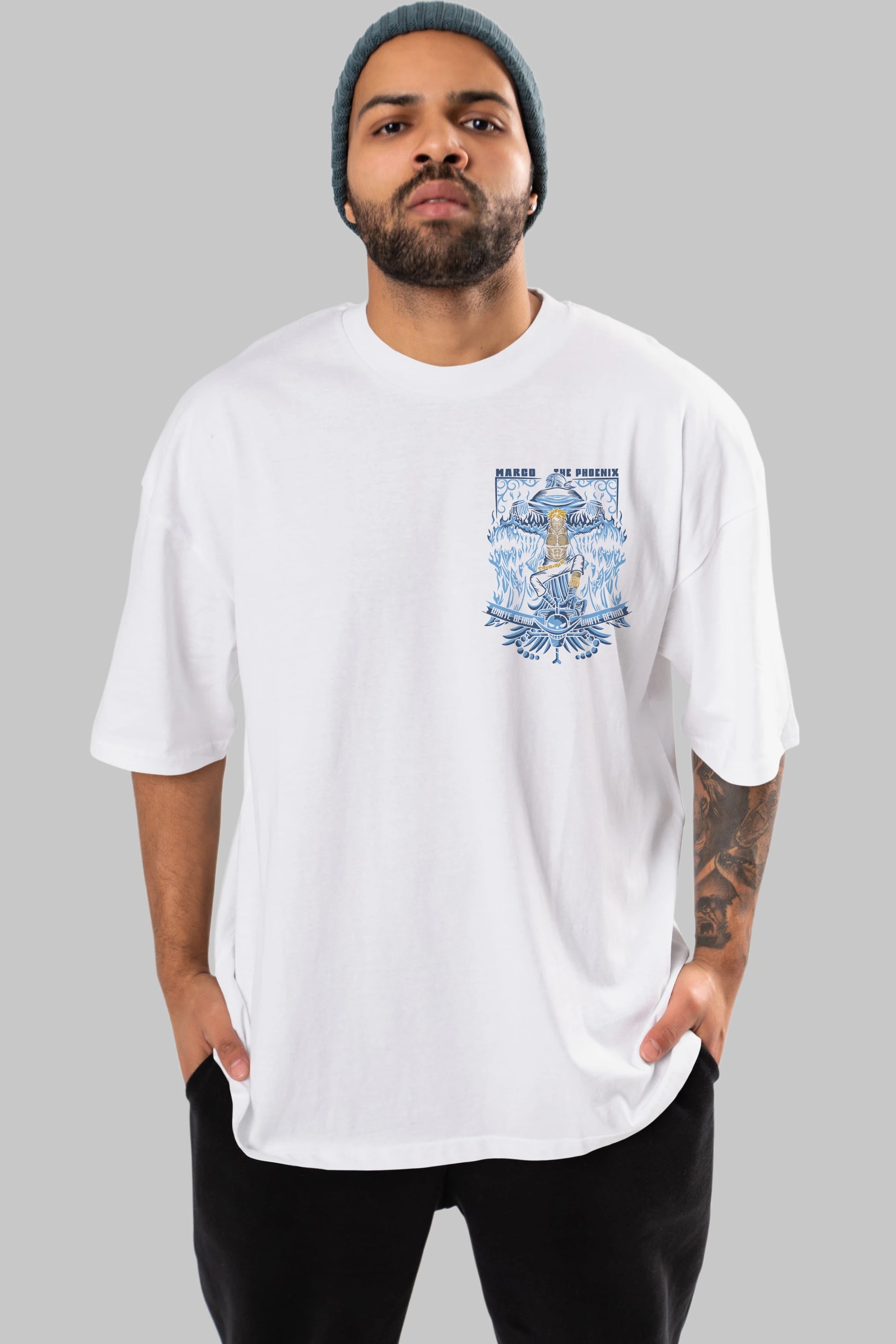 MARCO EL FENIX One Piece Ön Sol Baskılı Oversize t-shirt Erkek Kadın Unisex %100 Pamuk Bisiklet Yaka tişort