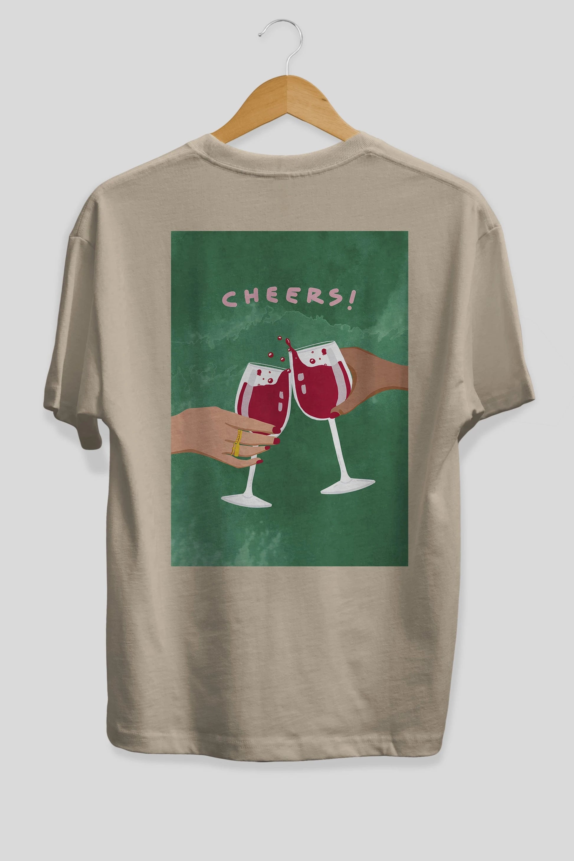 Cheers Arka Baskılı Oversize t-shirt Erkek Kadın Unisex %100 Pamuk Bisiklet Yaka tişort