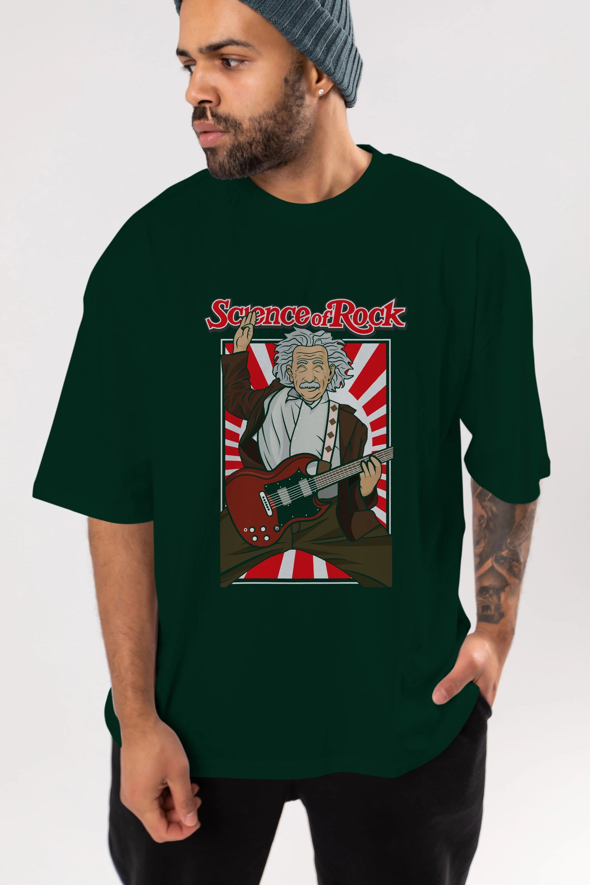 Einstein Science Of Rock Ön Baskılı Oversize t-shirt Erkek Kadın Unisex %100 Pamuk tişort