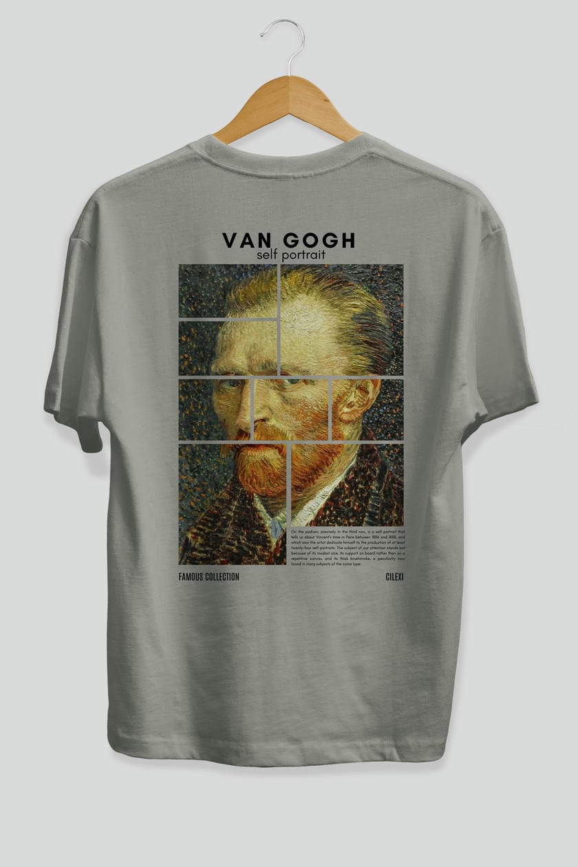 Van Gogh Self Portrait Arka Baskılı Oversize t-shirt Erkek Kadın Bisiklet Yaka Pamuk tişort