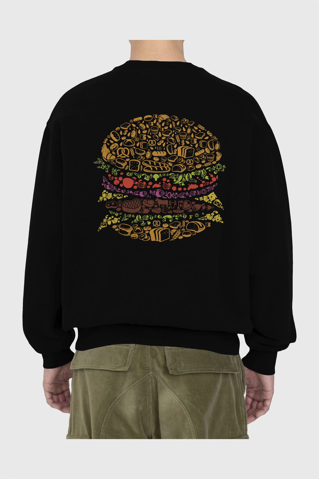 Burger Arka Baskılı Oversize Sweatshirt Erkek Kadın Unisex