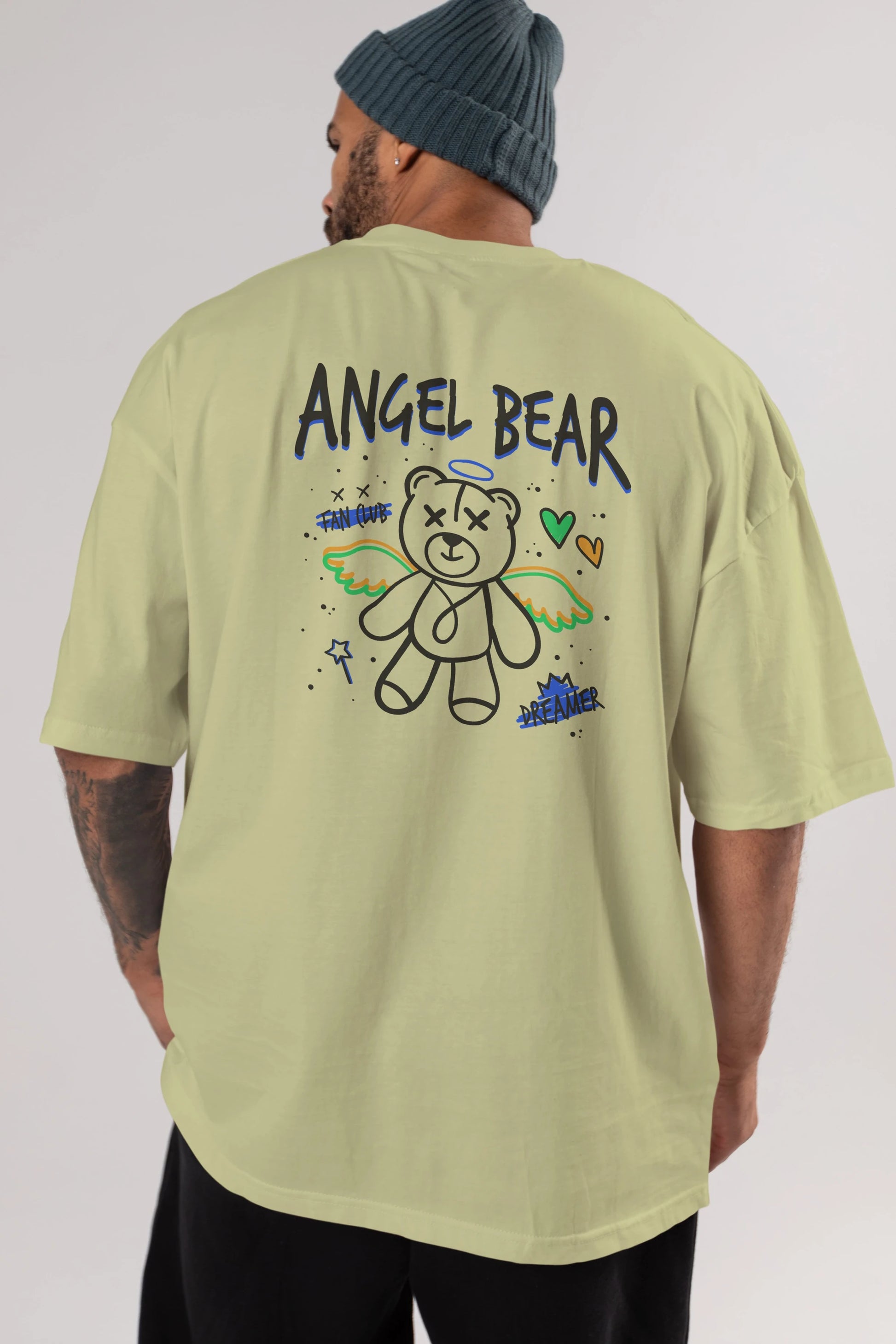 Angel Bear Arka Baskılı Oversize t-shirt Erkek Kadın Unisex