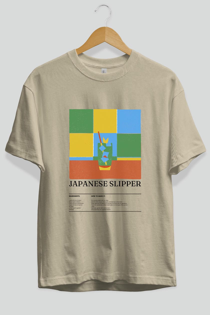Japanese Slipper Kokteyl Ön Baskılı Oversize t-shirt Erkek Kadın %100 Pamuk Bisiklet Yaka tişort