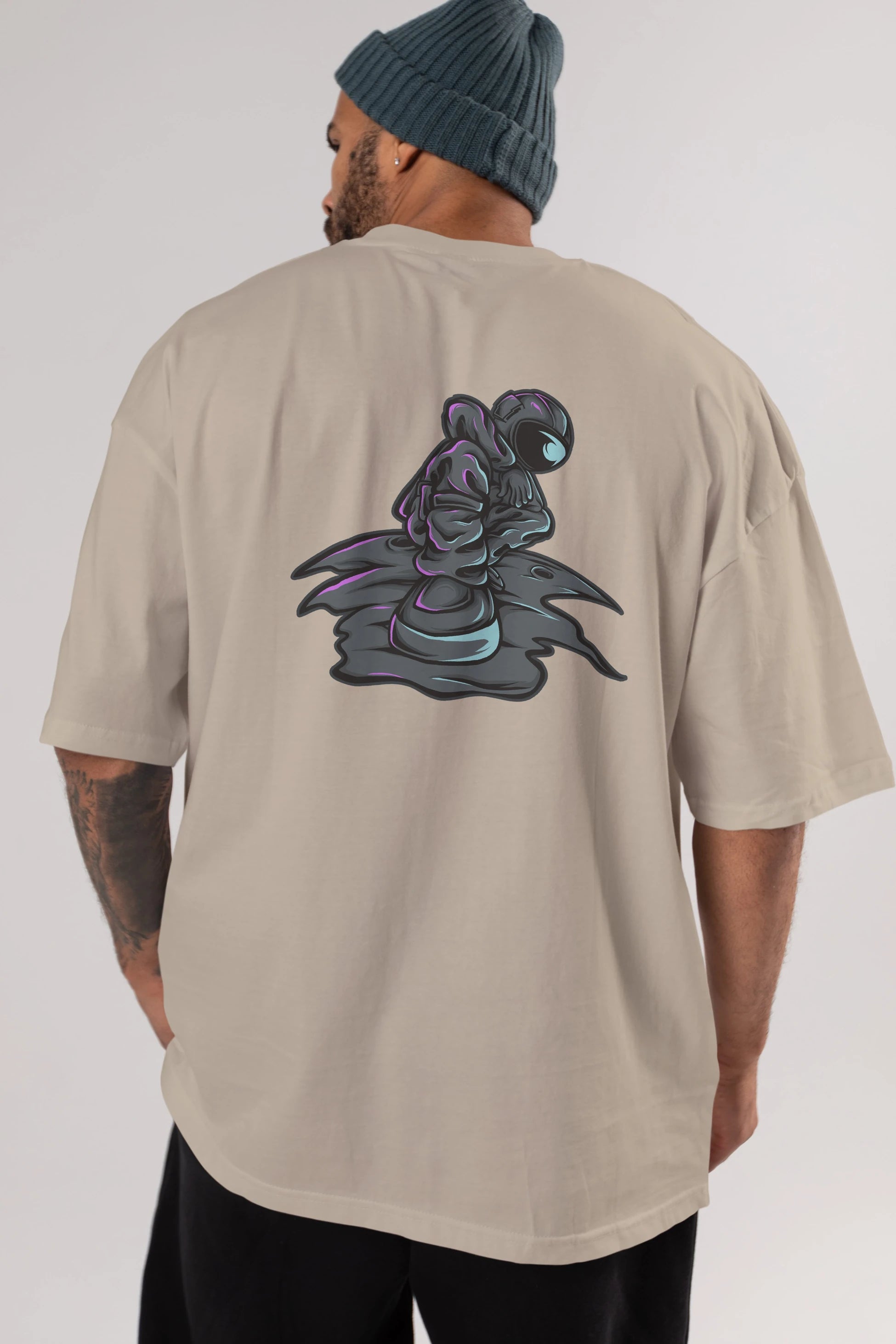 Stylish Astronaut Arka Baskılı Oversize t-shirt Erkek Kadın Unisex