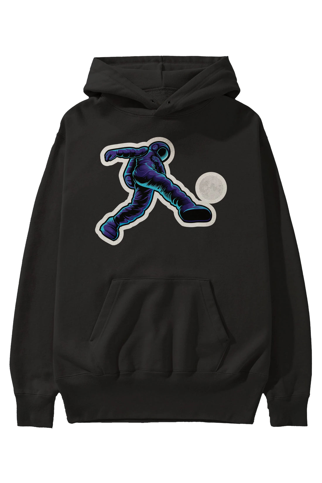 Astroball in Space Sticker Ön Baskılı Hoodie Oversize Kapüşonlu Sweatshirt Erkek Kadın Unisex