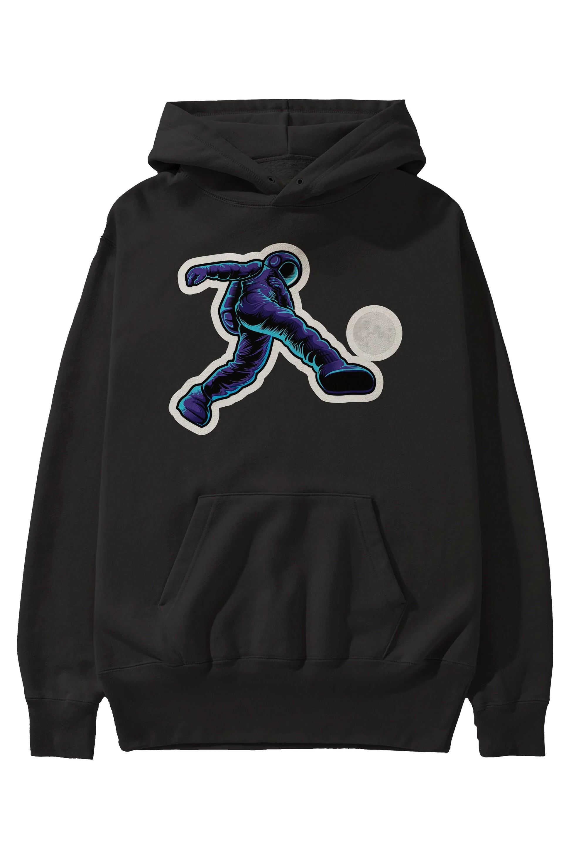 Astroball in Space Sticker Ön Baskılı Hoodie Oversize Kapüşonlu Sweatshirt Erkek Kadın Unisex