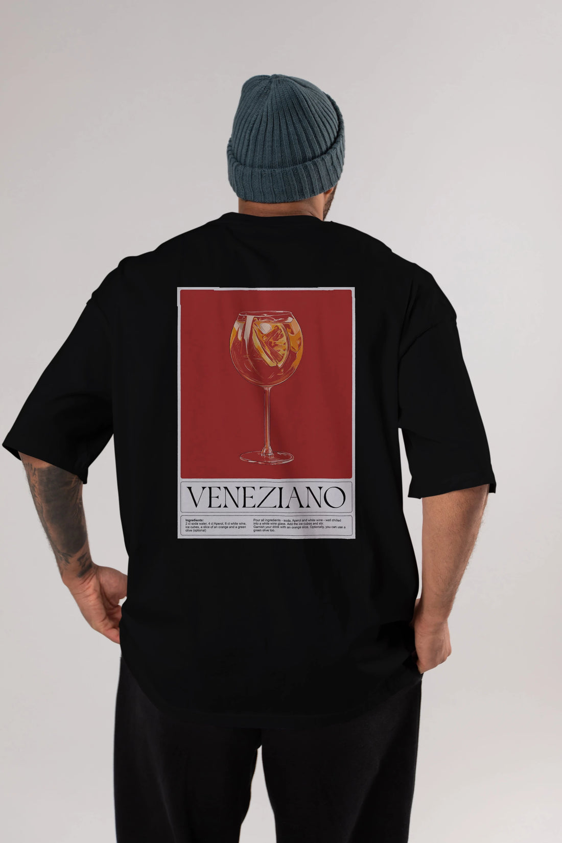 Veneziano Arka Baskılı Oversize t-shirt Erkek Kadın Unisex %100 Pamuk Bisiklet Yaka tişort