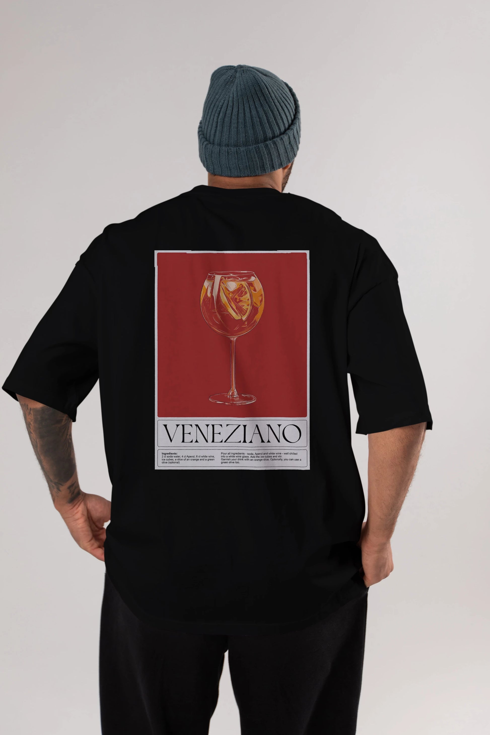 Veneziano Arka Baskılı Oversize t-shirt Erkek Kadın Unisex %100 Pamuk Bisiklet Yaka tişort