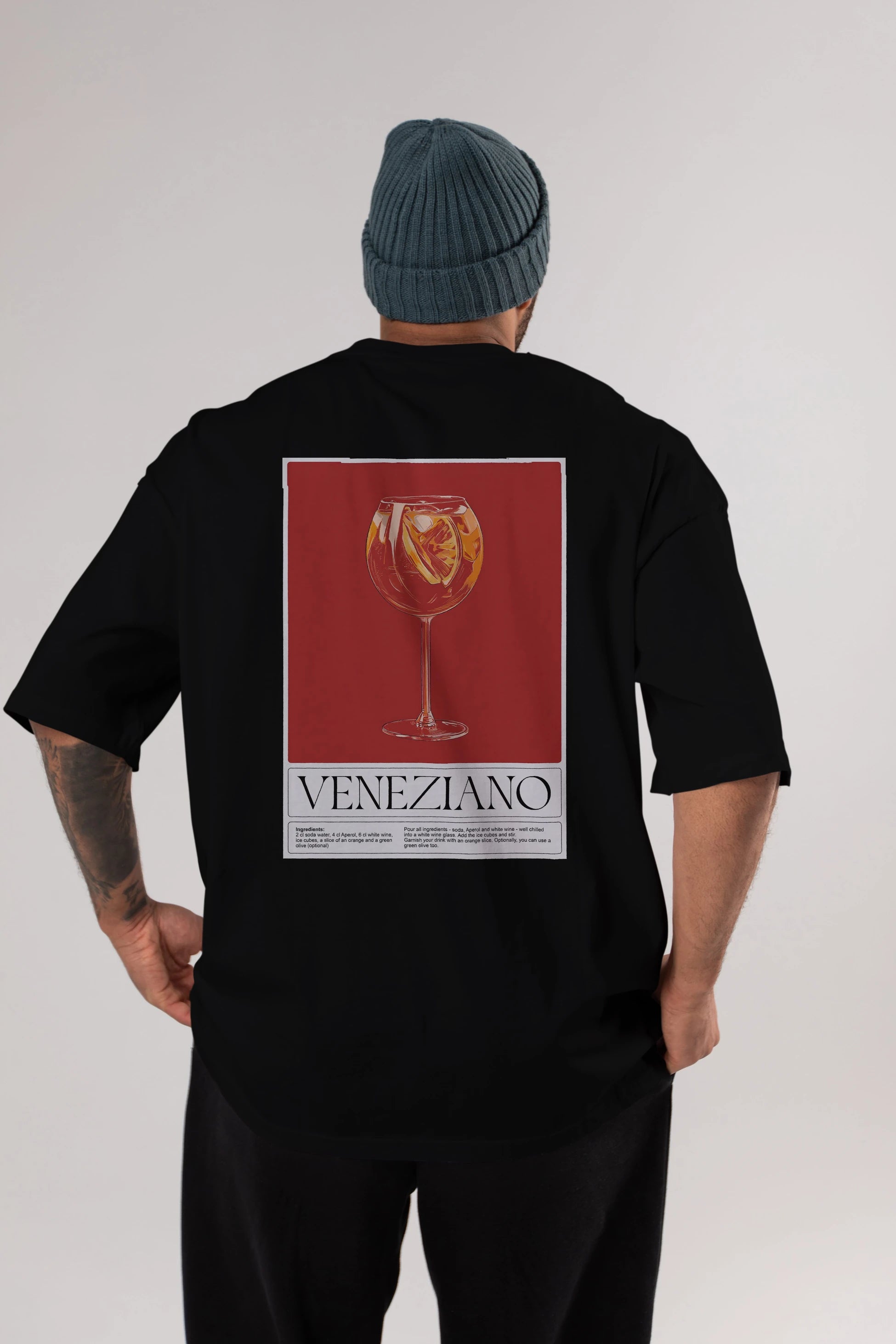 Veneziano Arka Baskılı Oversize t-shirt Erkek Kadın Unisex %100 Pamuk Bisiklet Yaka tişort