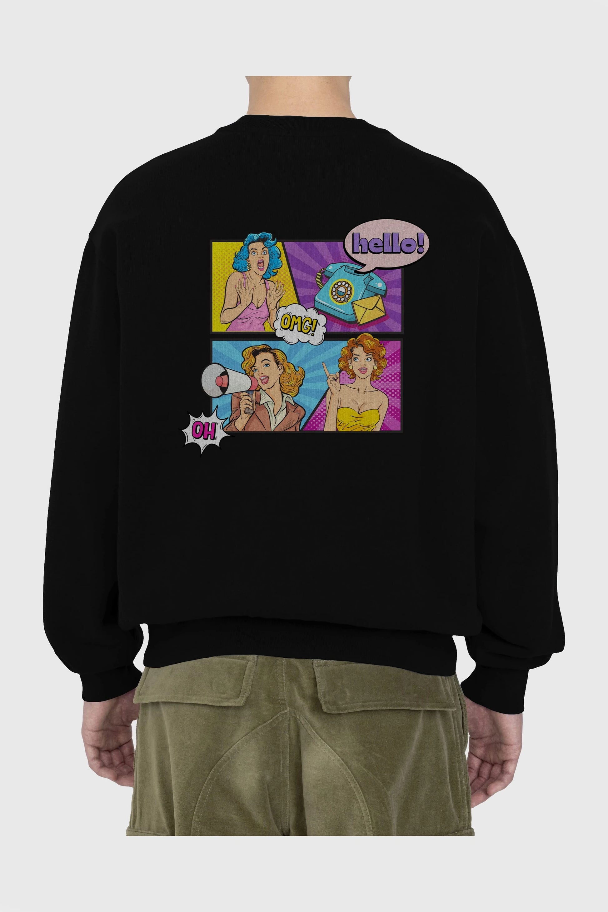 Hello OMG Arka Baskılı Oversize Sweatshirt Erkek Kadın Unisex